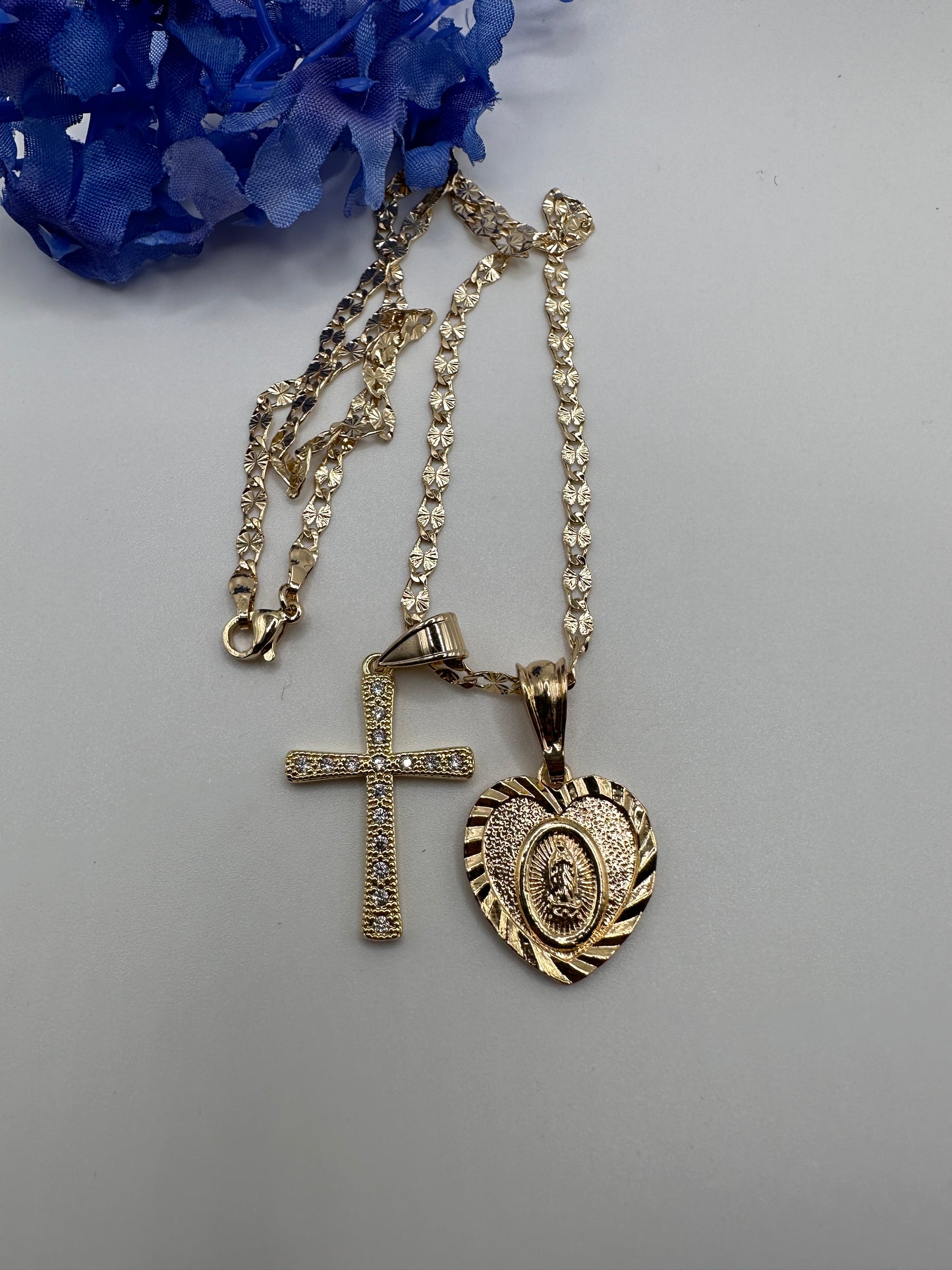 “Sweet” Cross & Virgin Necklace Set - Gold Plated