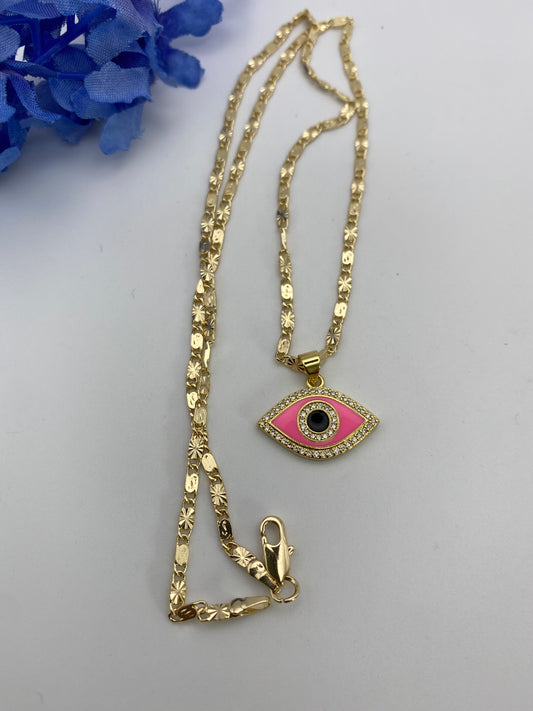 Evil Eye Pink Necklace (small)-14k gold plated