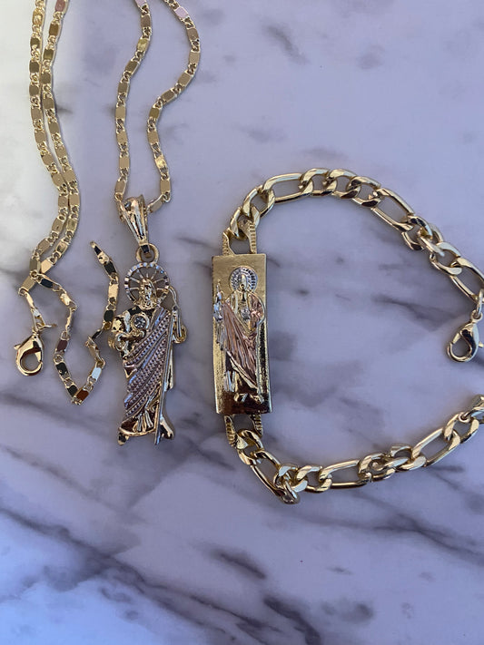 San Judas Necklace & Bracelet RoseGold Set (St Jude)