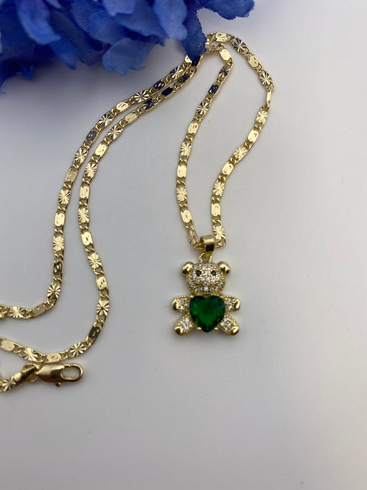 “My Bear” Necklace with Green Gem