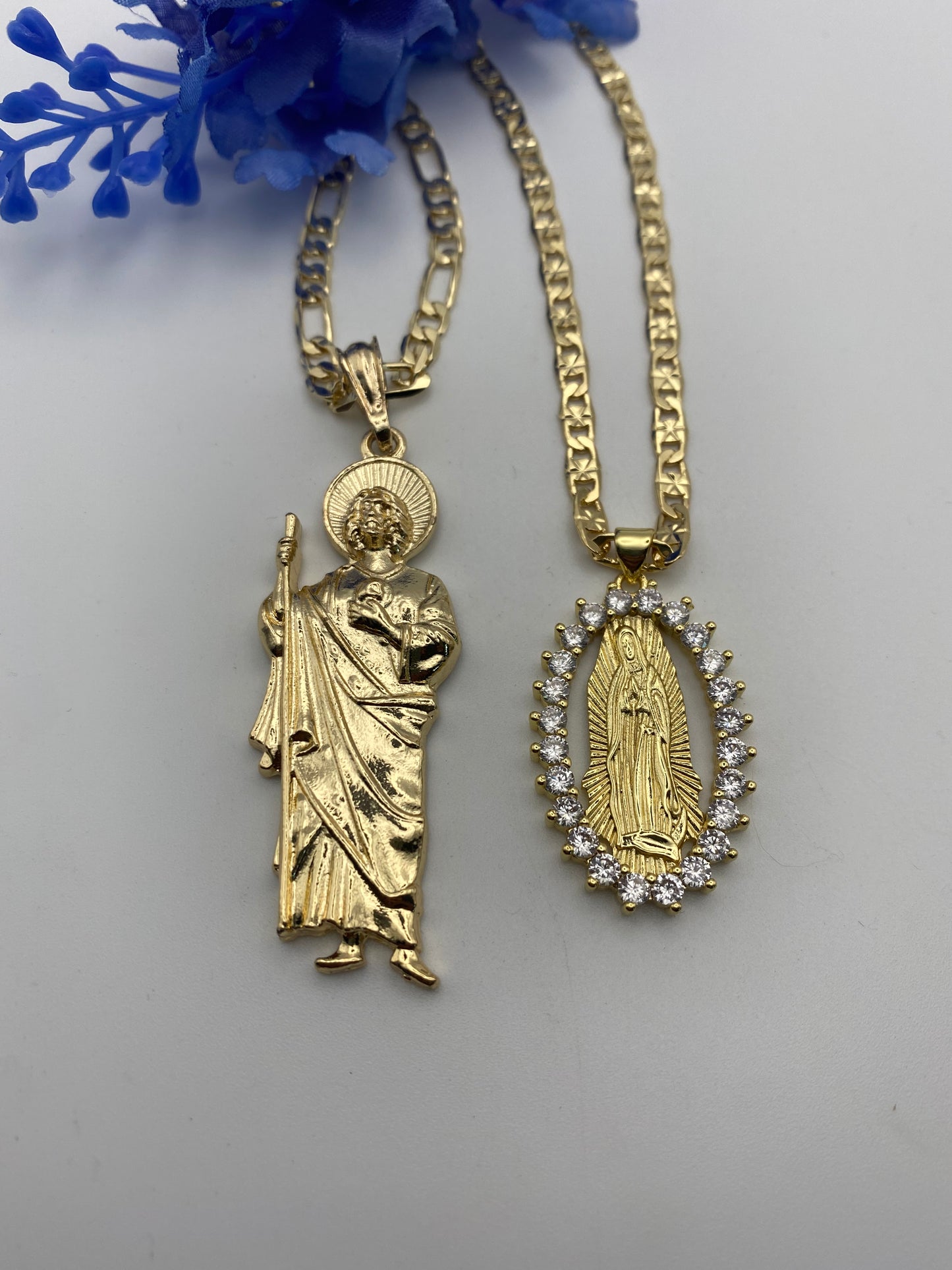 San Judas & Virgen Couple Necklace Set