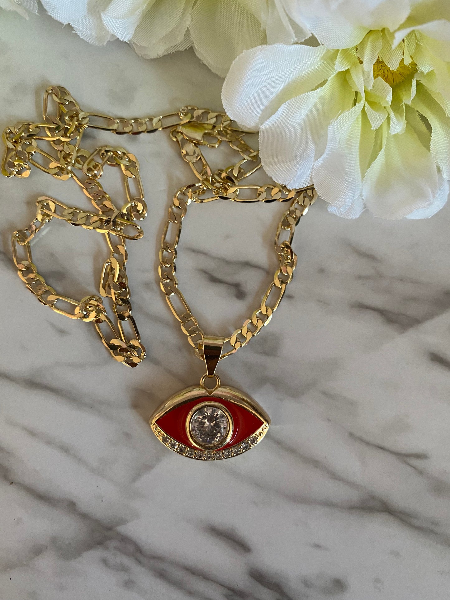 Evil Eye Protection Necklace (Red) Gold Plated