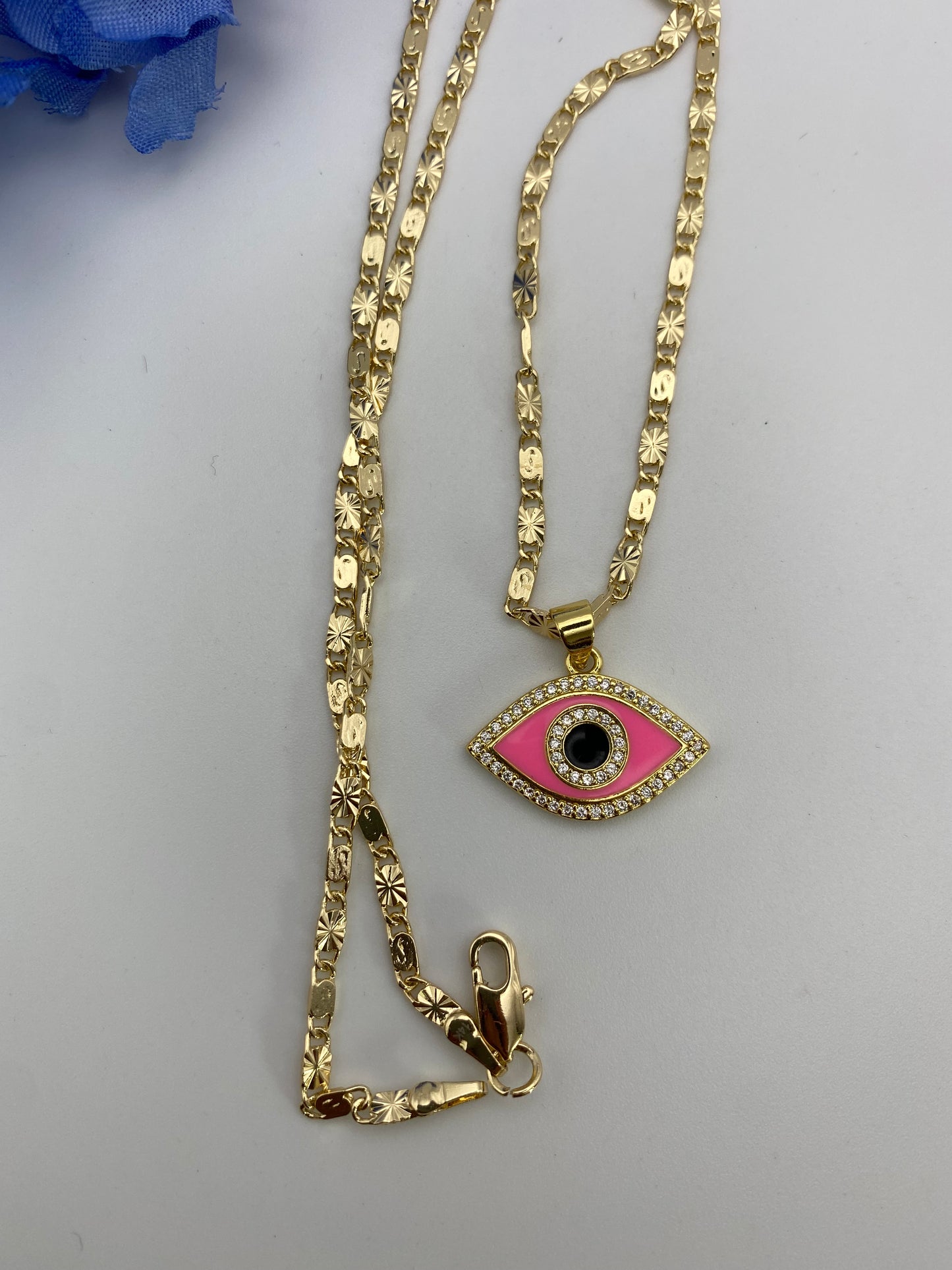 Evil Eye Pink Necklace (small)-14k gold plated