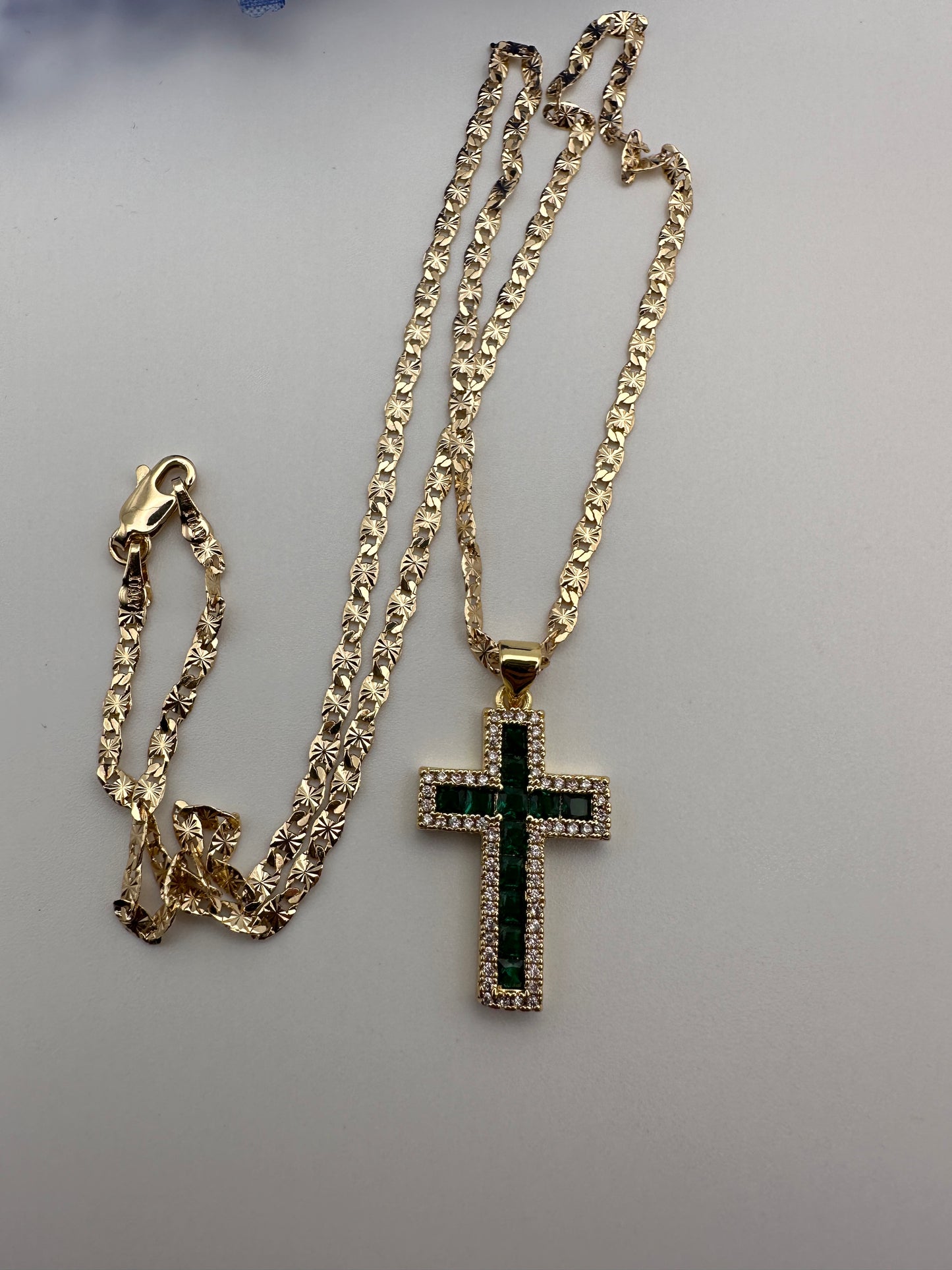 “Crystal Green” Cross Necklace Gold Plated (Green)