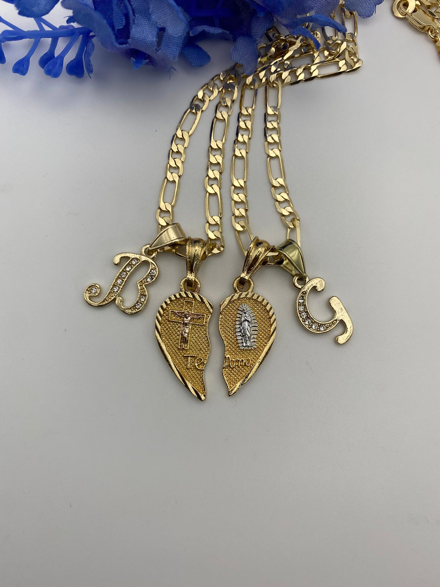 "Te Amo" Necklace Set w/ Virgin and Cross. - Gold Plated