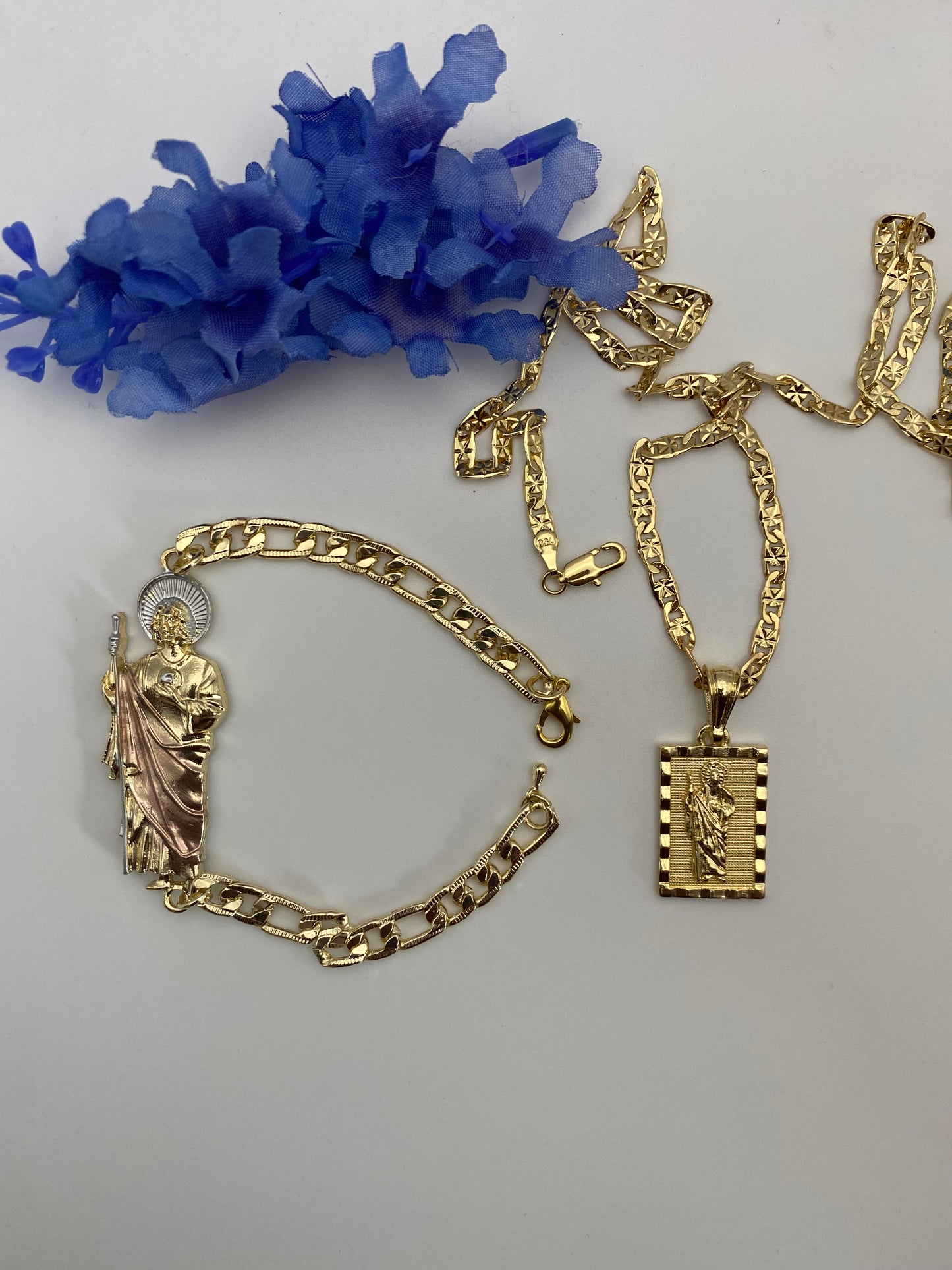 San Judas Necklace & Bracelet Set (22” Long Chain”)