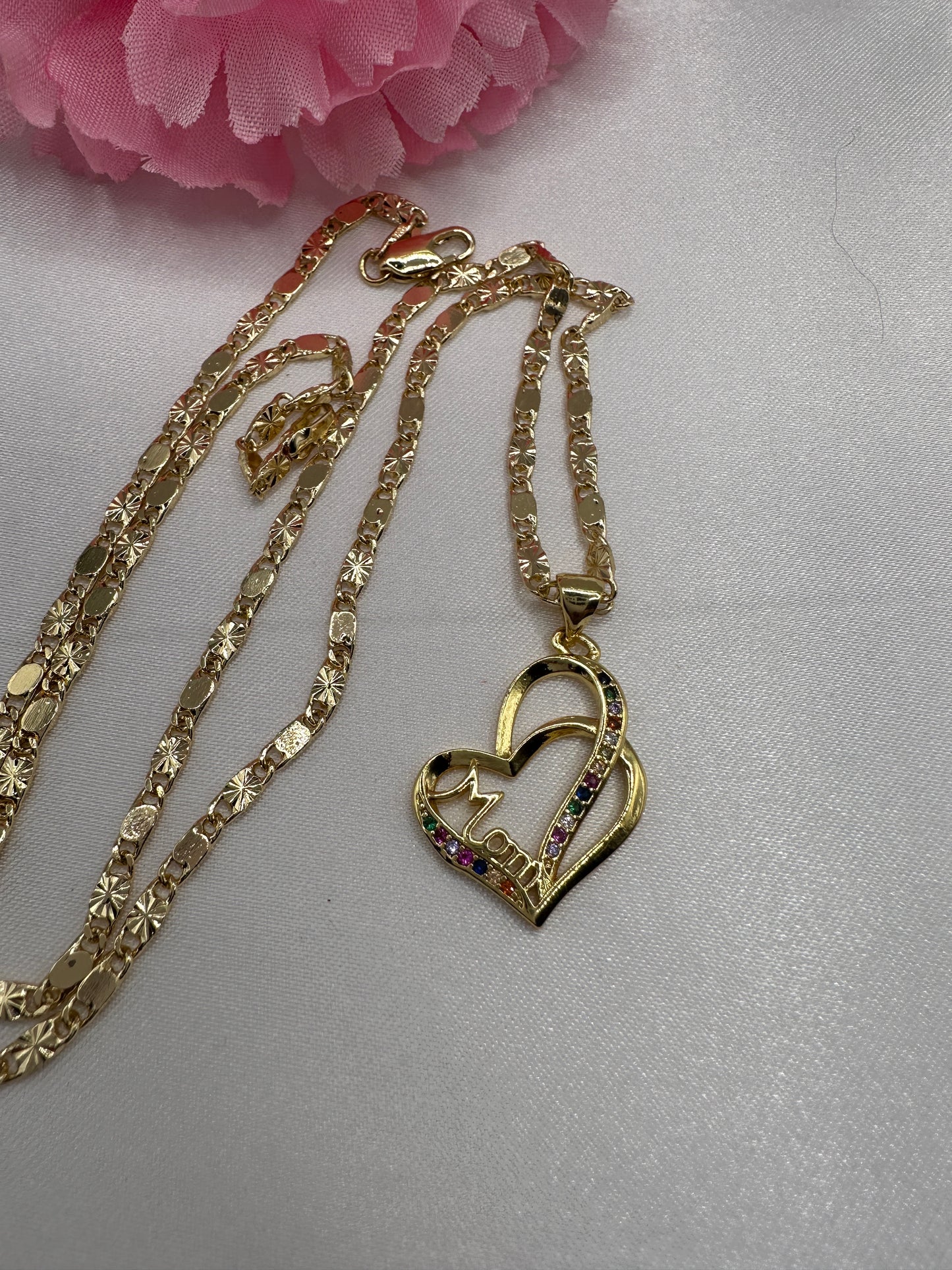 “Mom” Necklace with Color Stones - Gold Plated