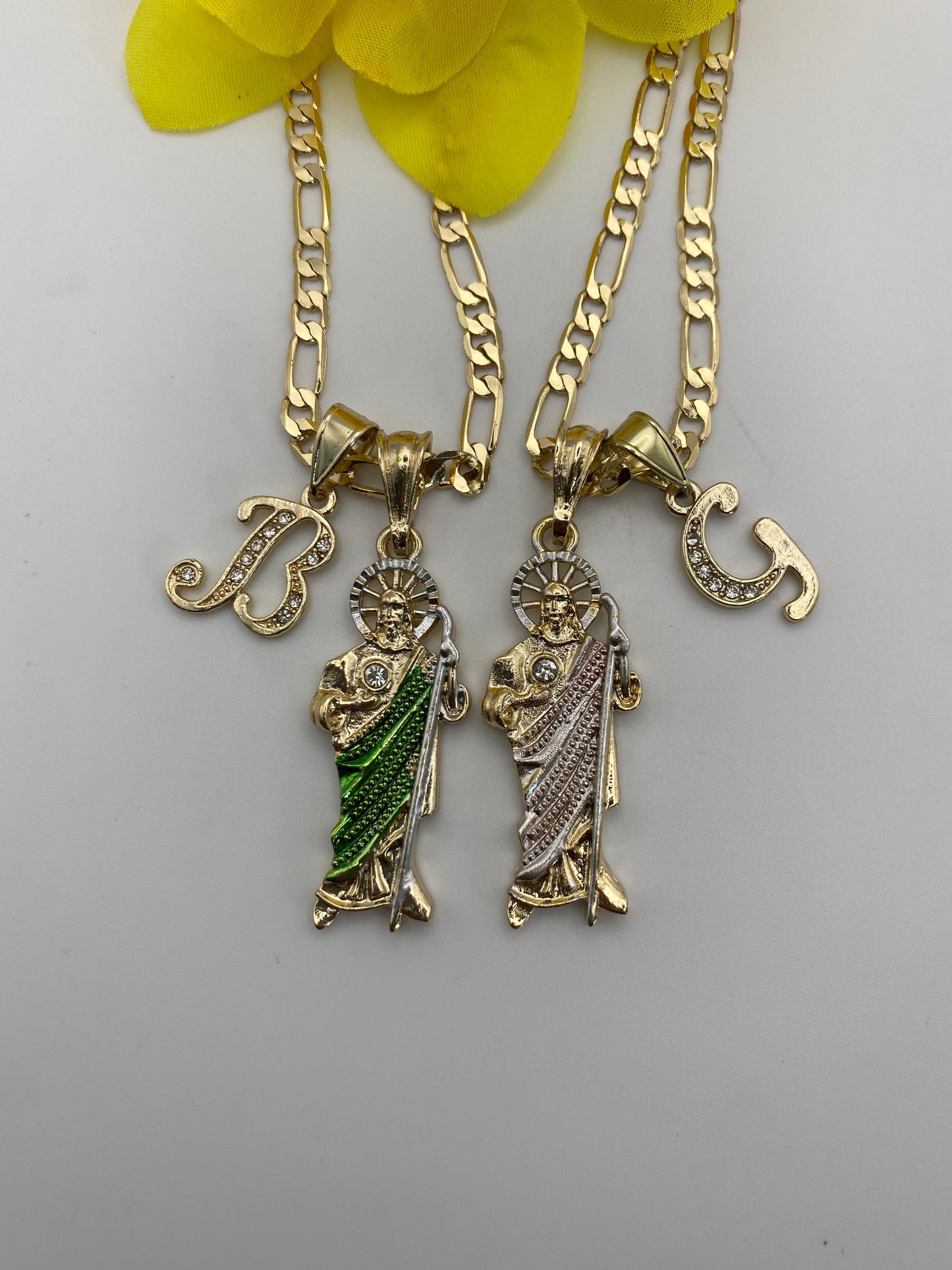 San Judas initial Necklace Set for two