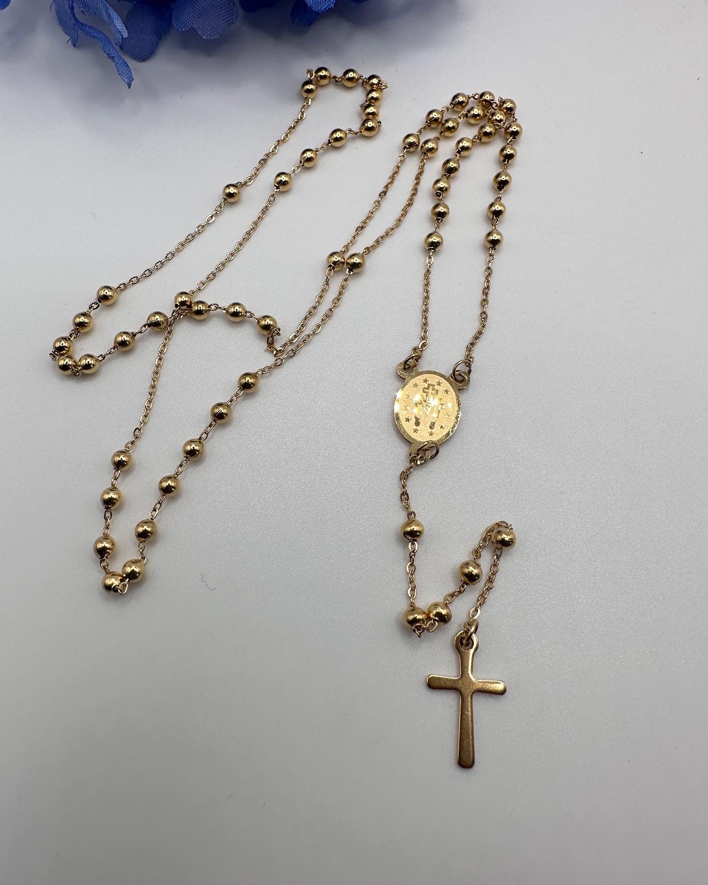 St Benedict Gold Plated Stainless Steel Religious Rosary Necklace