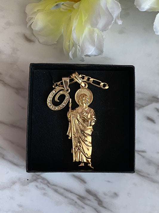 San Judas Tadeo with Initial Gold Plated (St Jude)