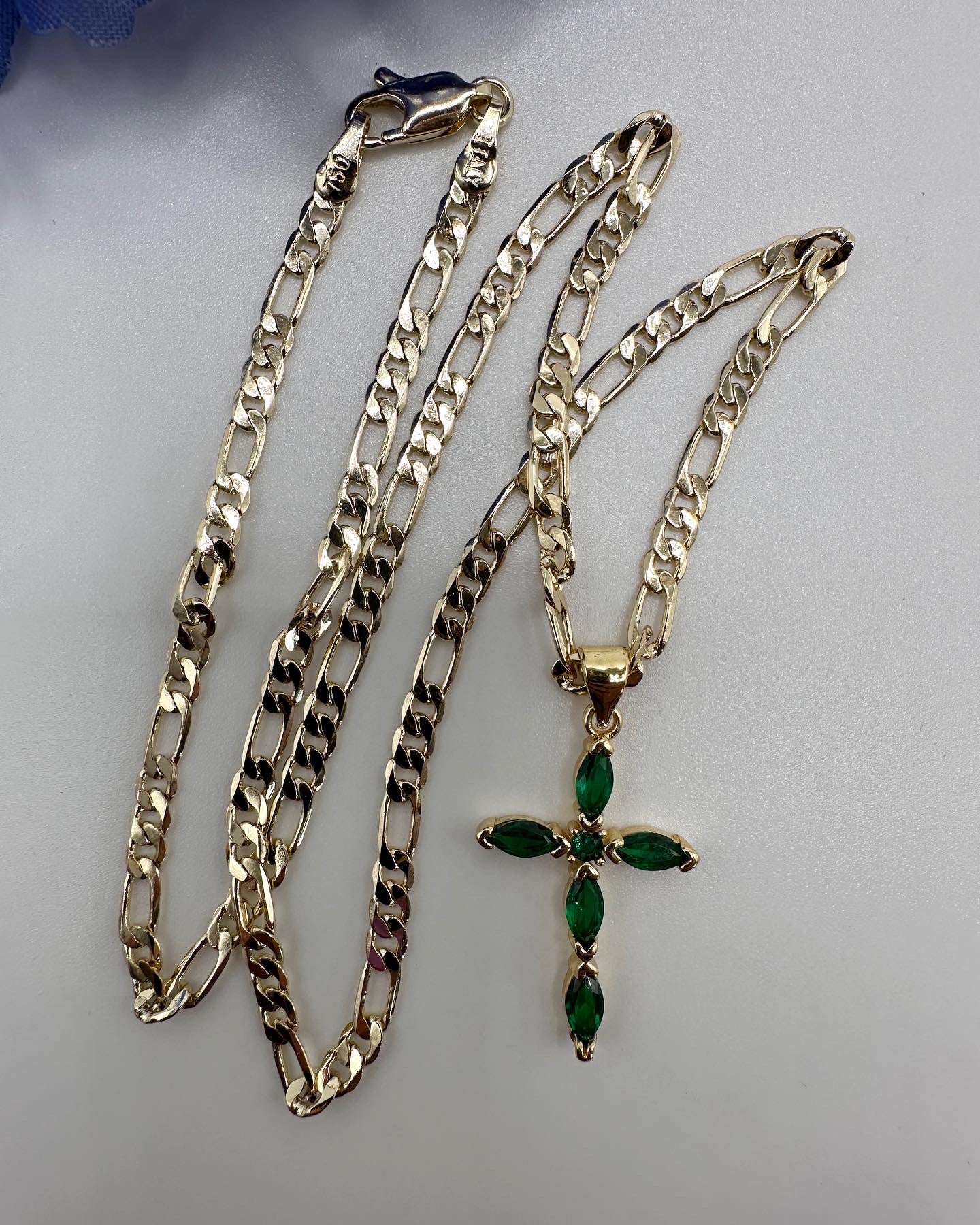 “Diamond Green” Cross Necklace with Stones