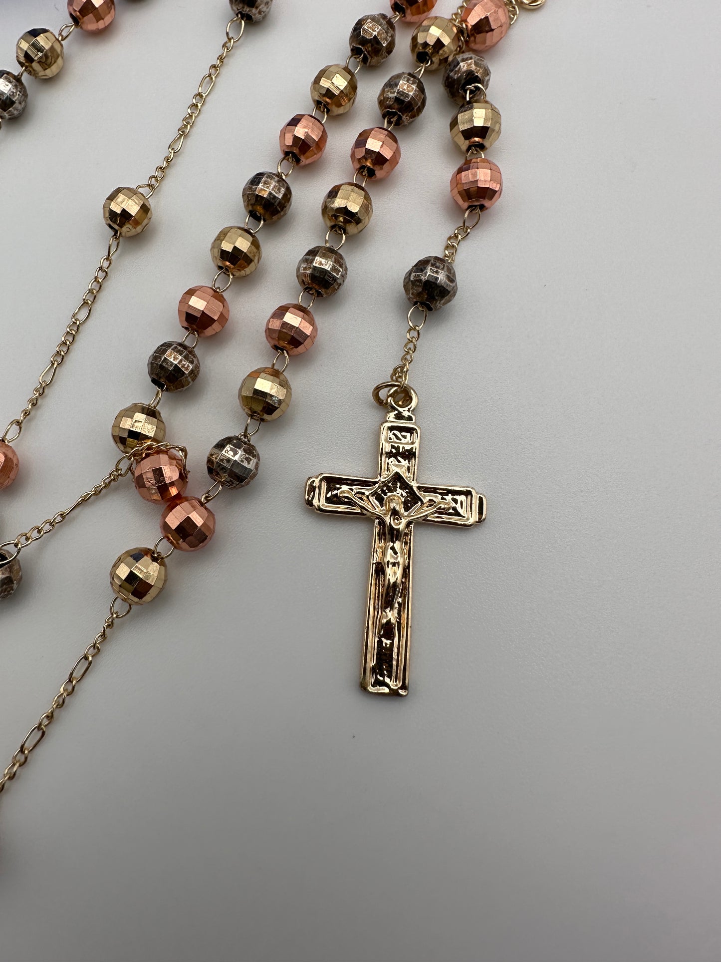 “St Benedict Rosary” Necklace tricolor Gold Plated Rosary