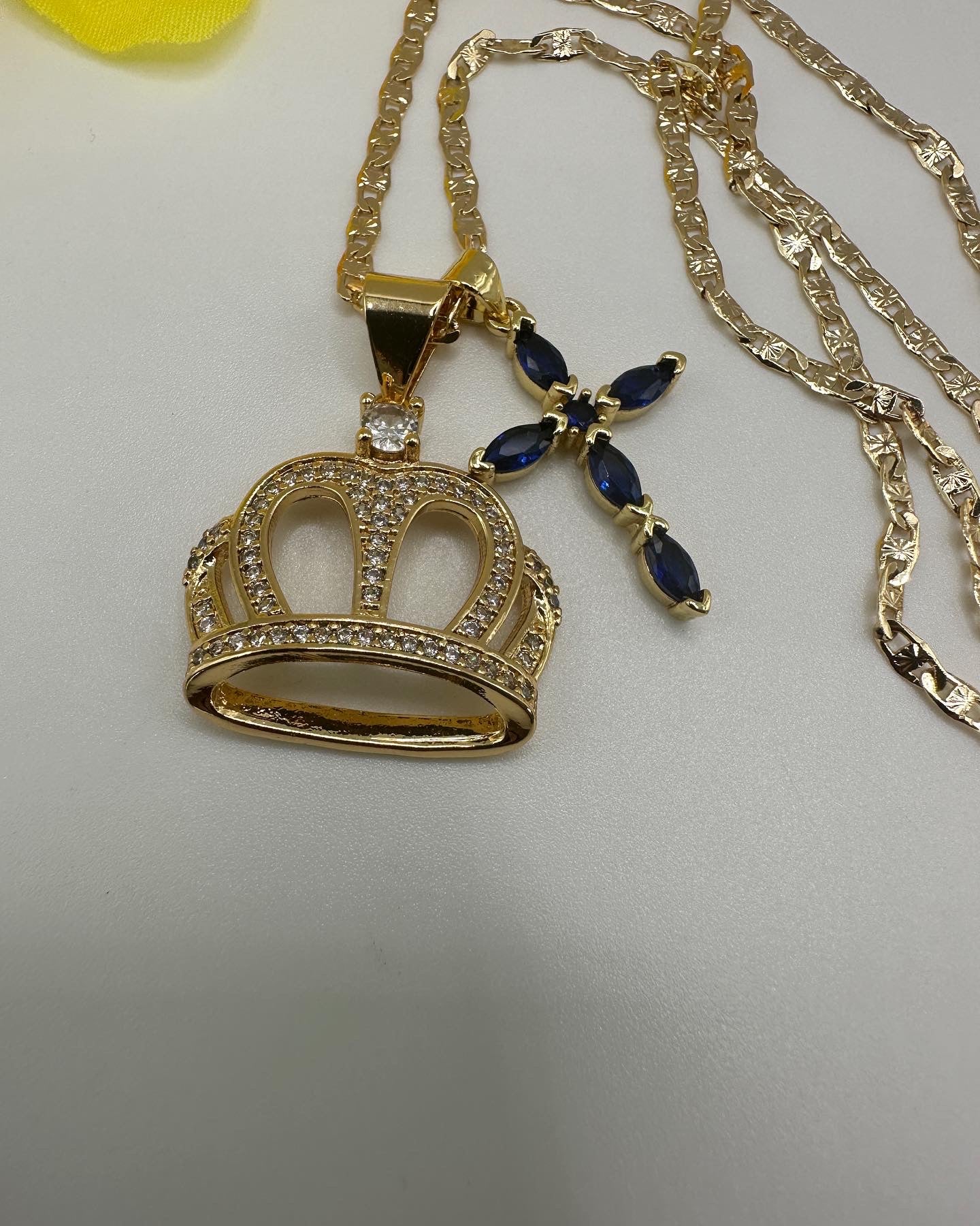 “Royal” Crown and Diamond Blue Necklace Set -Gold Plated “20”