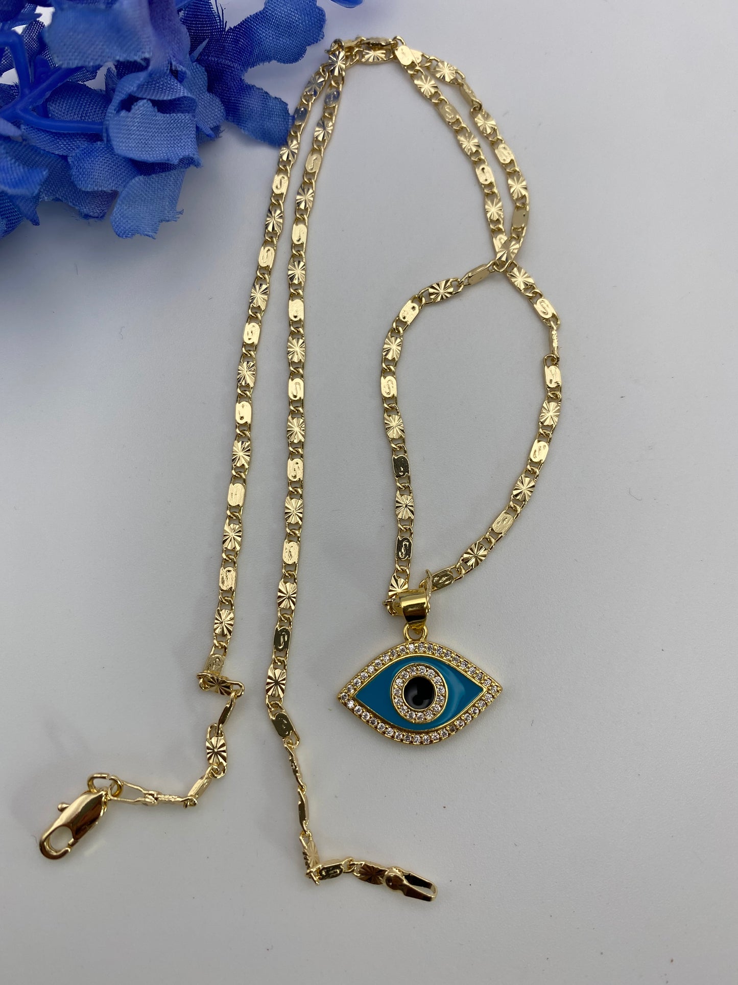 Evil Eye Blue Necklace (small)-Gold plated