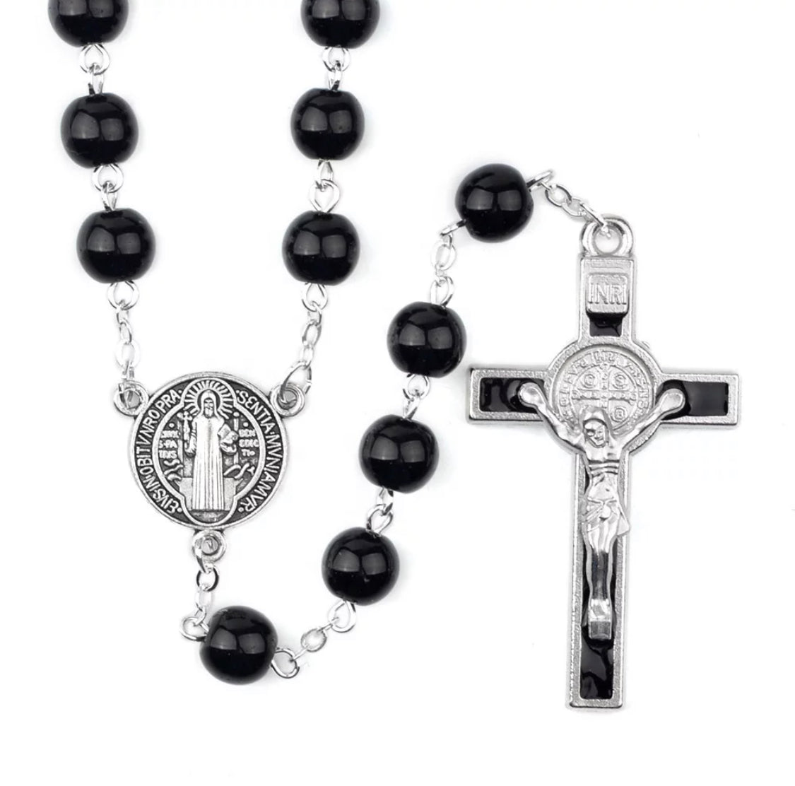 Bead St Benedict Black Hematite Natural Stone Rosary- San Benito Rosario