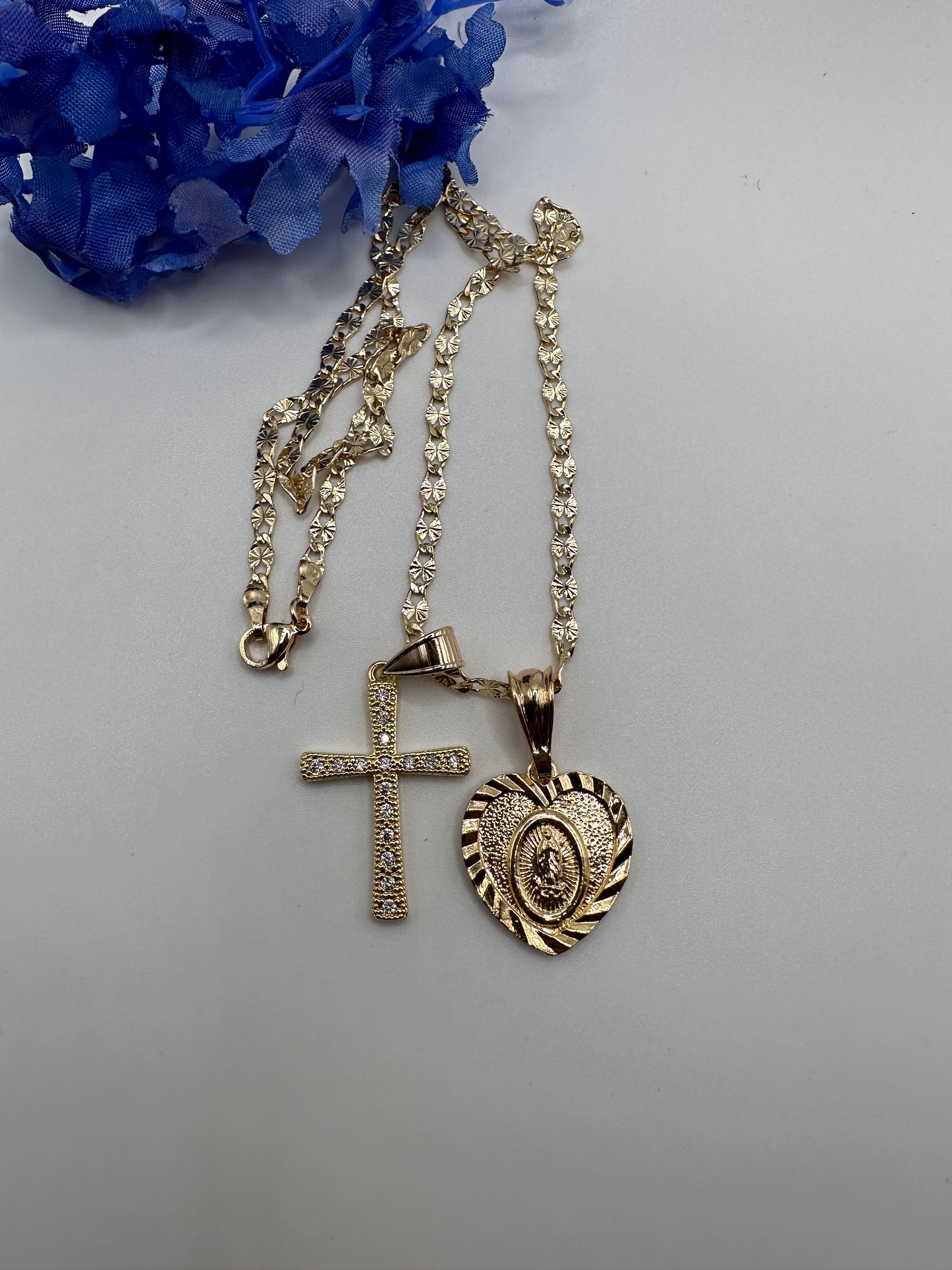 “Sweet” Cross & Virgin Necklace Set - Gold Plated