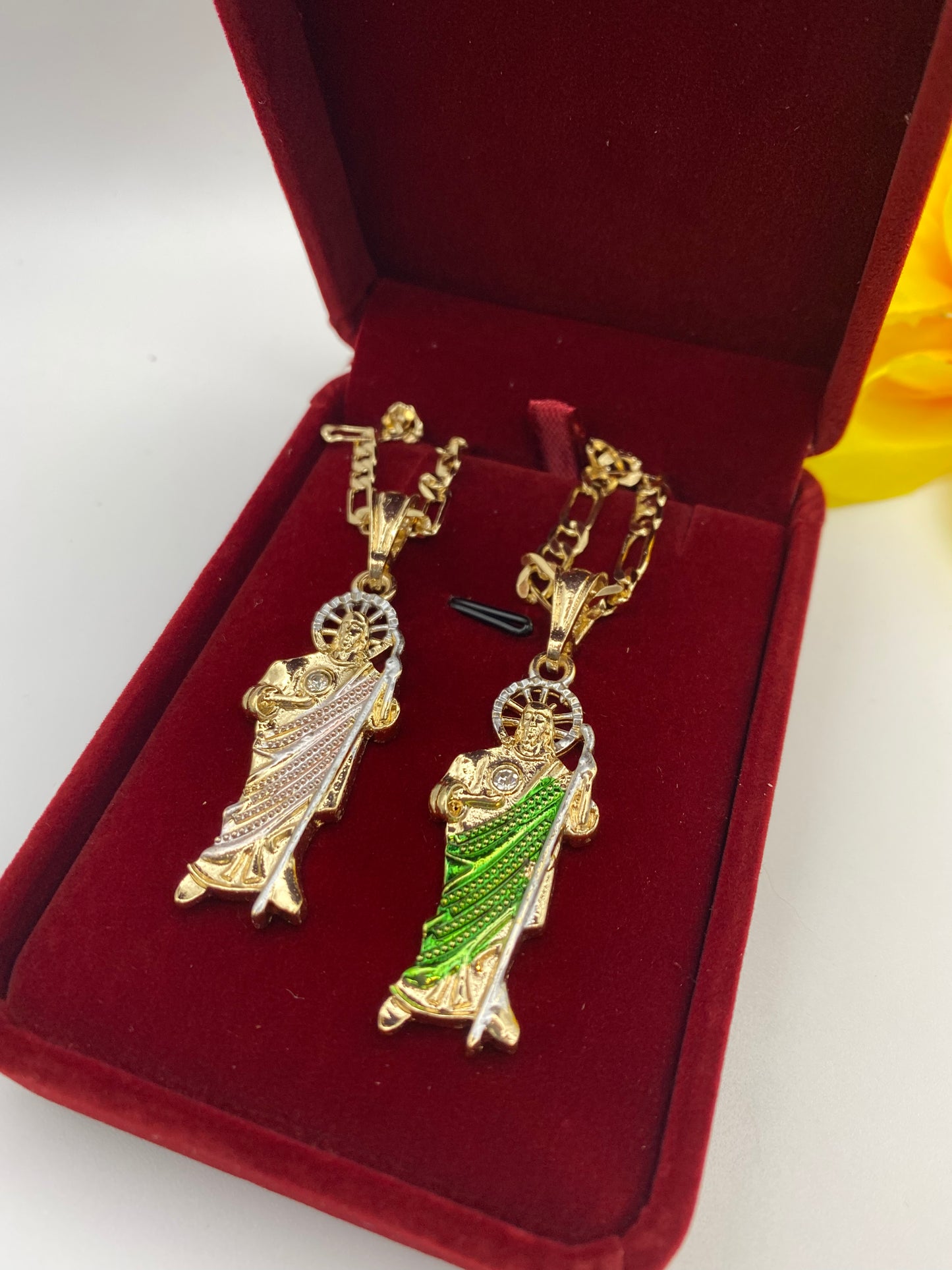 San Judas Tadeo Couples Necklace Set Gold Plated