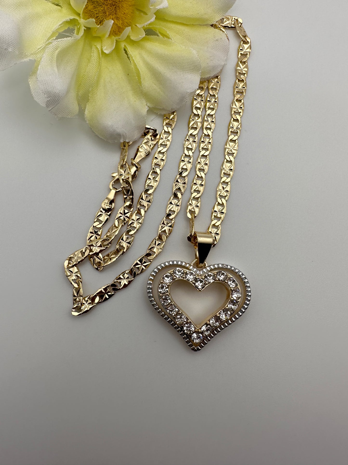 “Snow Heart” Necklace Heart with Clear Stones Gold Plated