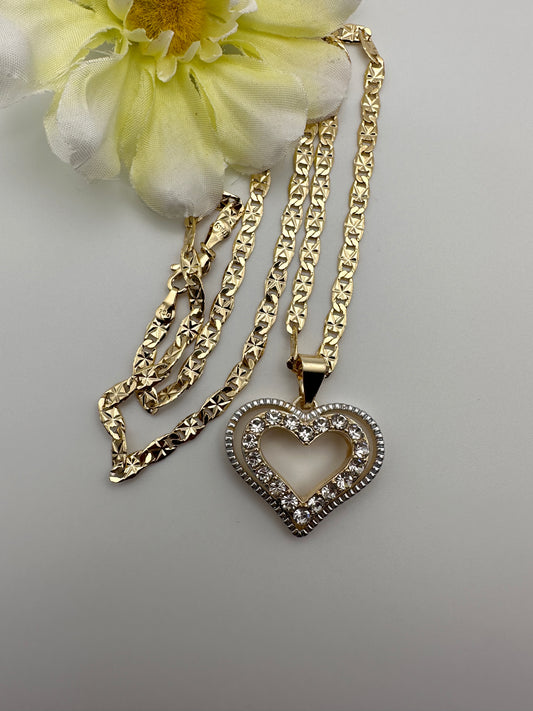 “Snow Heart” Necklace Heart with Clear Stones Gold Plated