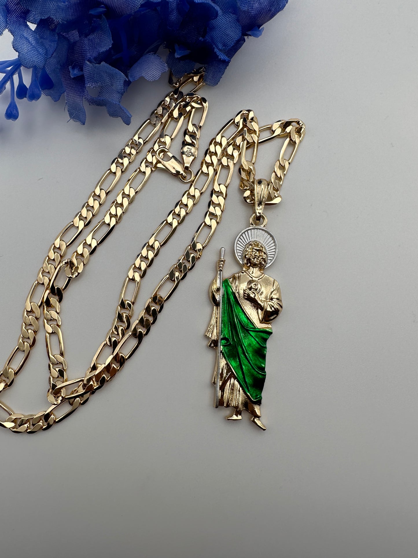 “Hero” St Jude Necklace (Green) Gold Plated - San Judas Tadeo