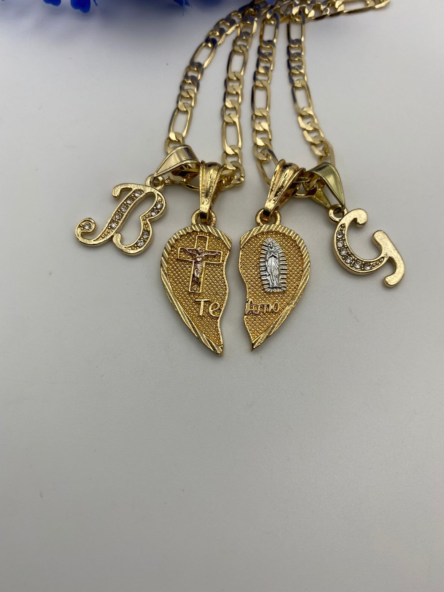 "Te Amo" Necklace Set w/ Virgin and Cross. - Gold Plated