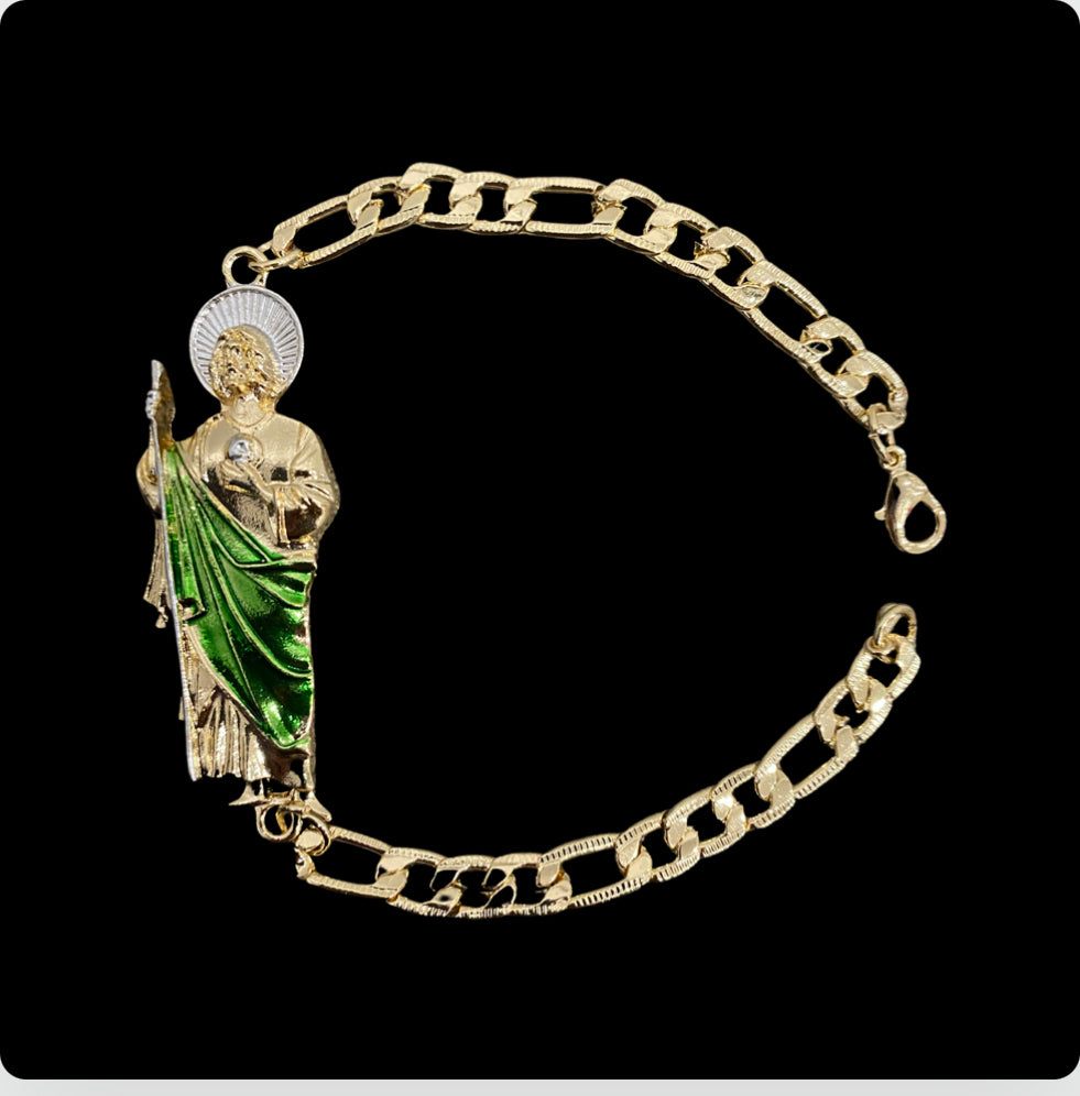 14k Gold Plated, Platinum Plated, Green Gold St. Jude bracelet 10"in./Pulsera de San Judas Bañado oro 14k