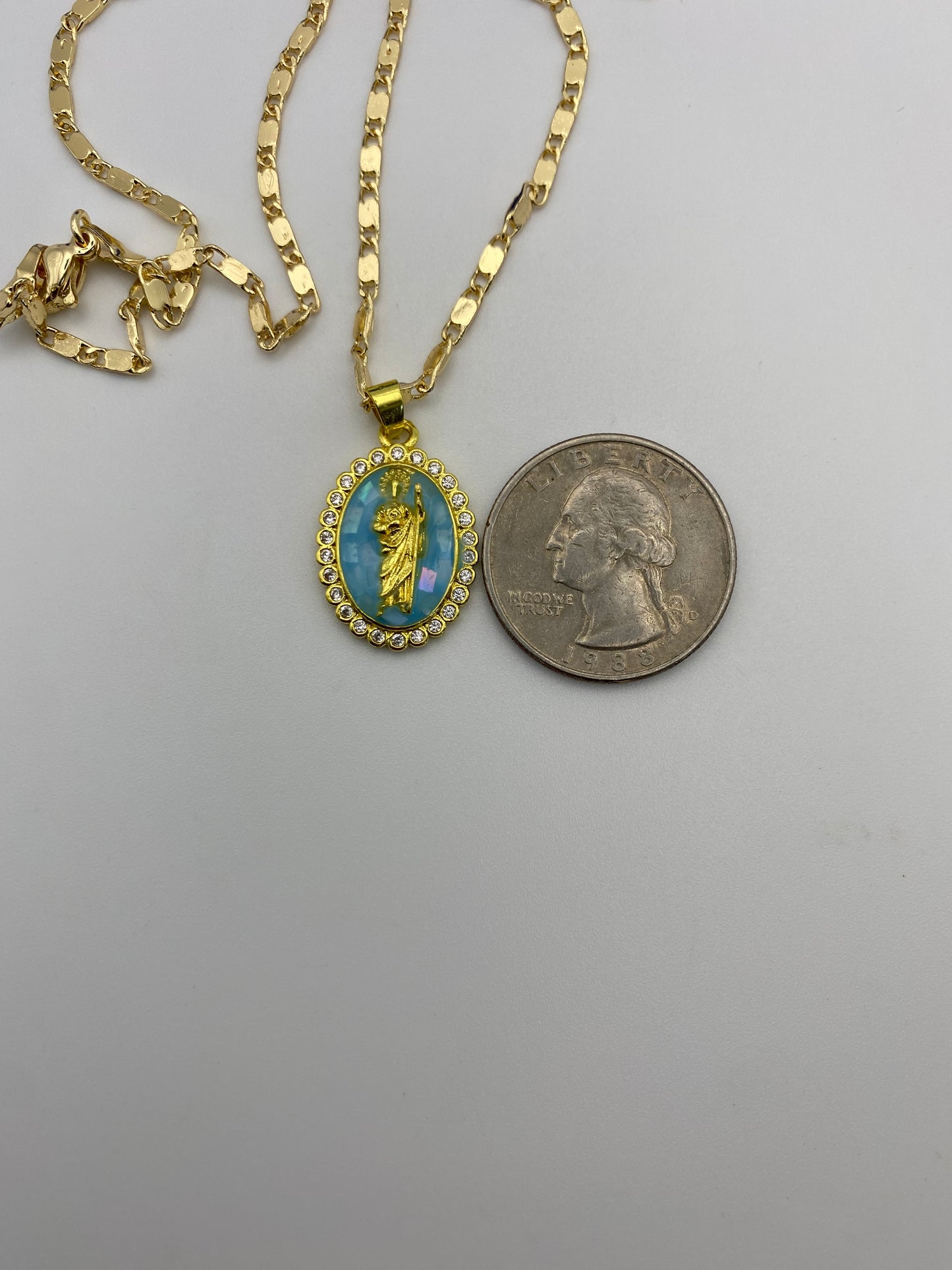 “Pretty Blue” San Judas Tadeo Necklace , Saint Jude Necklace Gold Plated