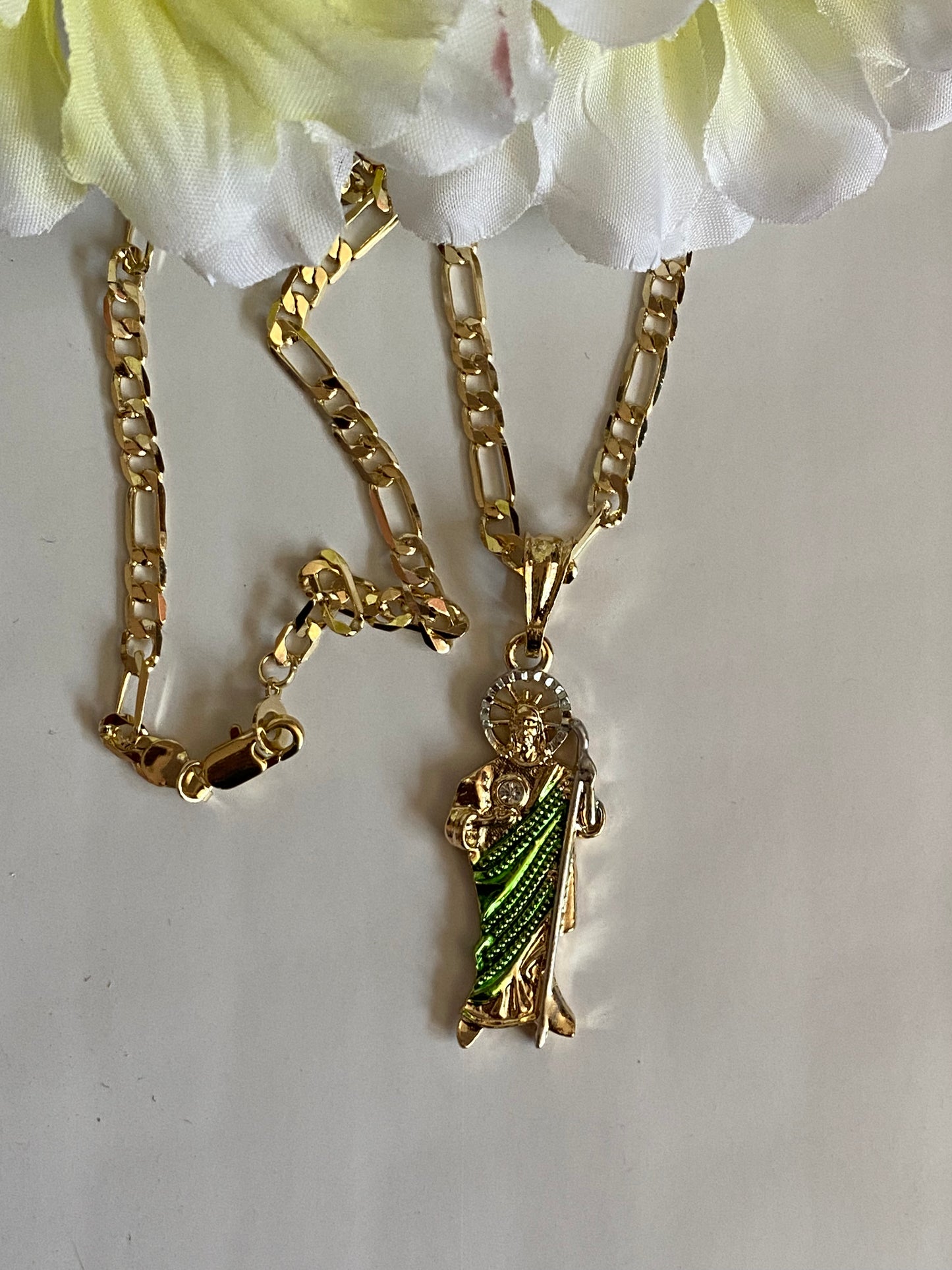 St Jude Necklace Gold Plated (San Judas) Green