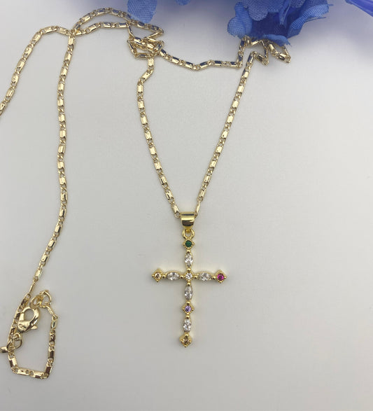 “Four Corners” Cross Necklace with 4 color stones