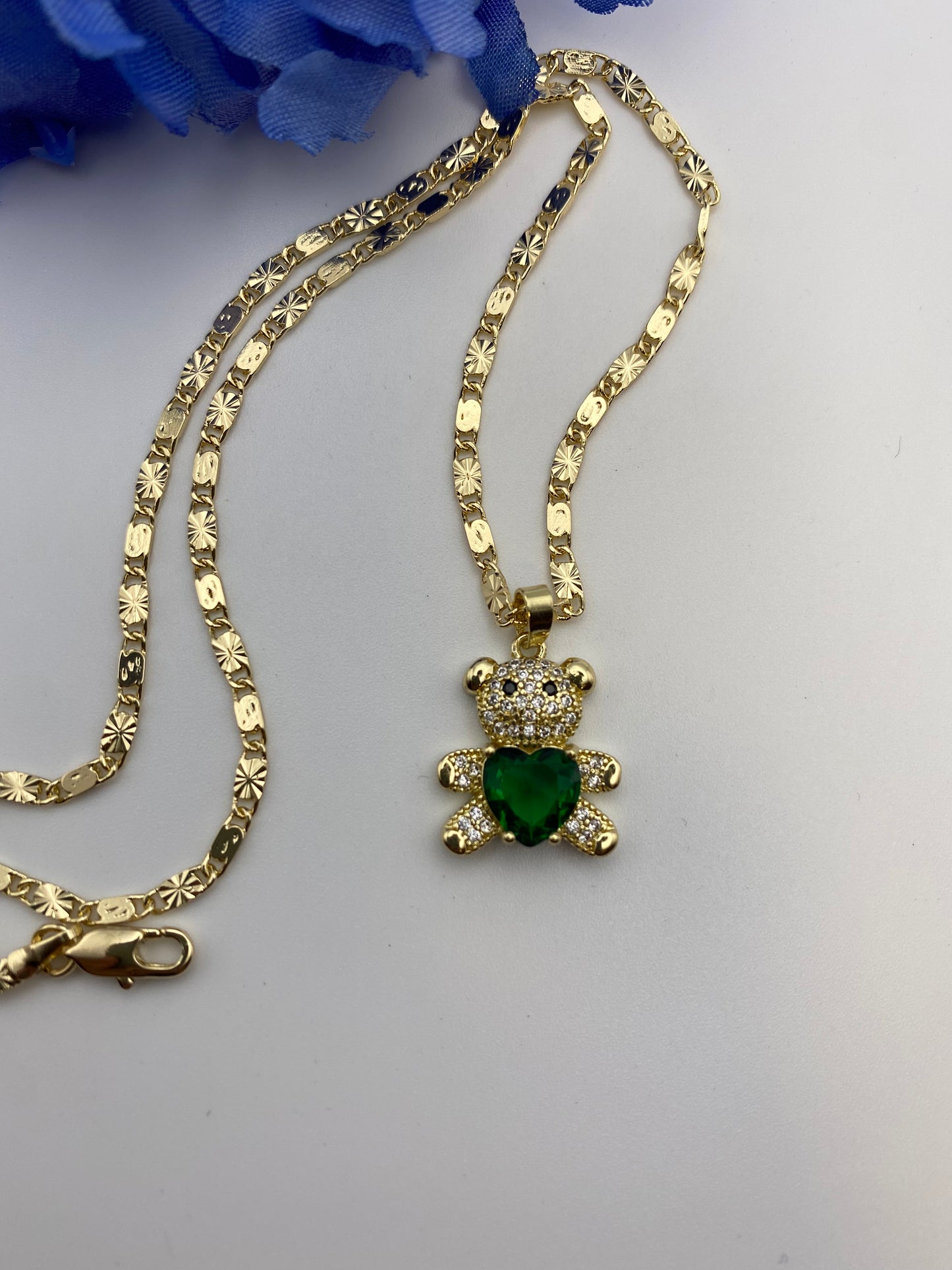 “My Bear” Necklace with Green Gem