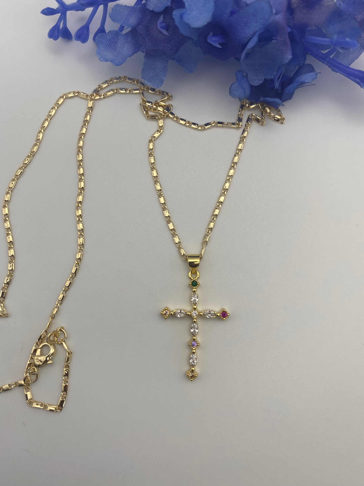 “Four Corners” Cross Necklace with 4 color stones