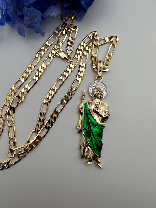 “Hero” St Jude Necklace (Green) Gold Plated - San Judas Tadeo