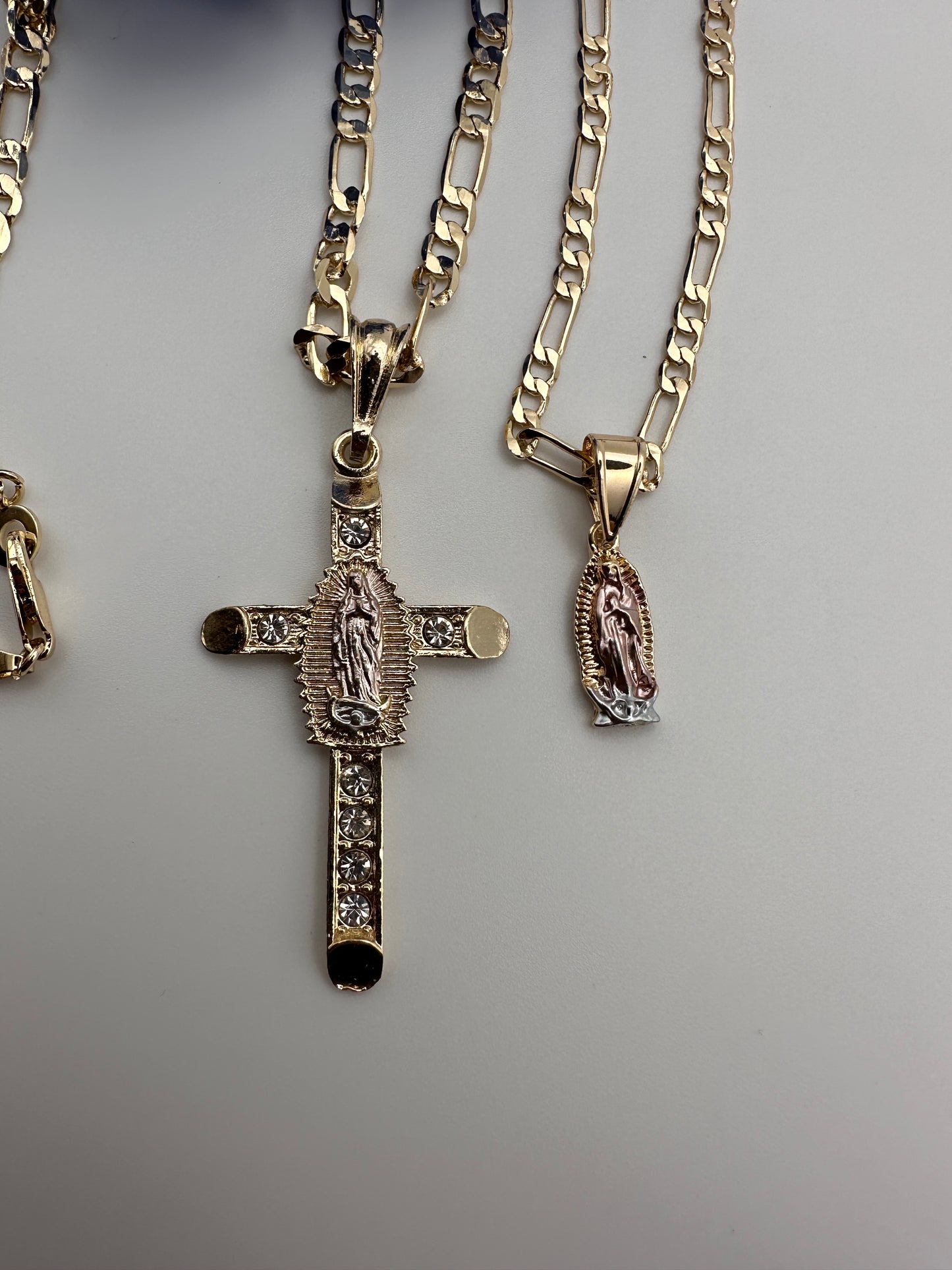 “Together” Cross & Virgin Necklace Set -Gold Plated