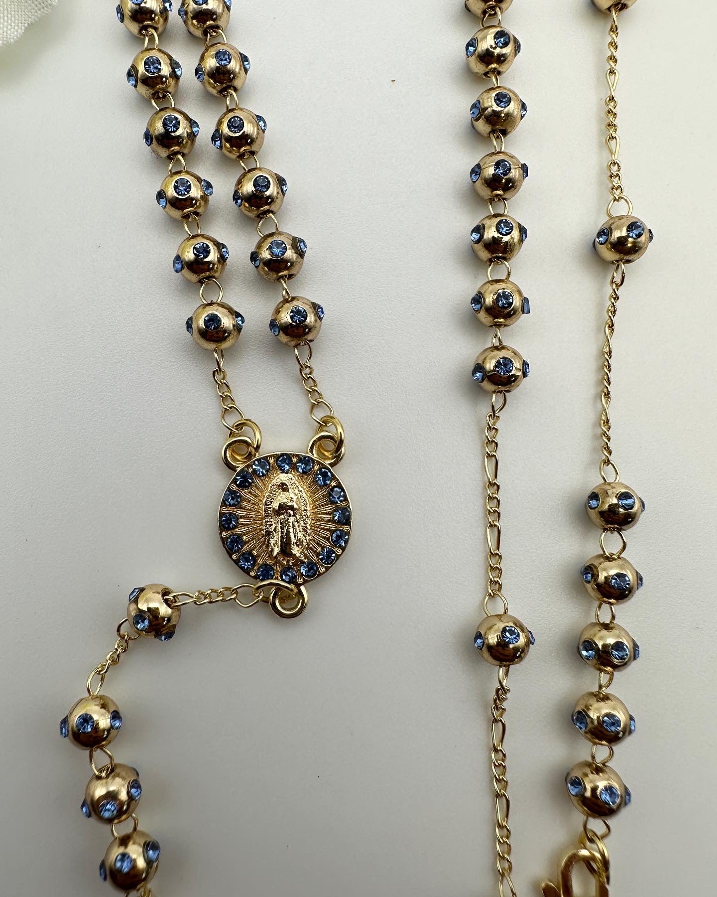 “My Rosary” Necklace with Blue diamonds stones Gold Plated