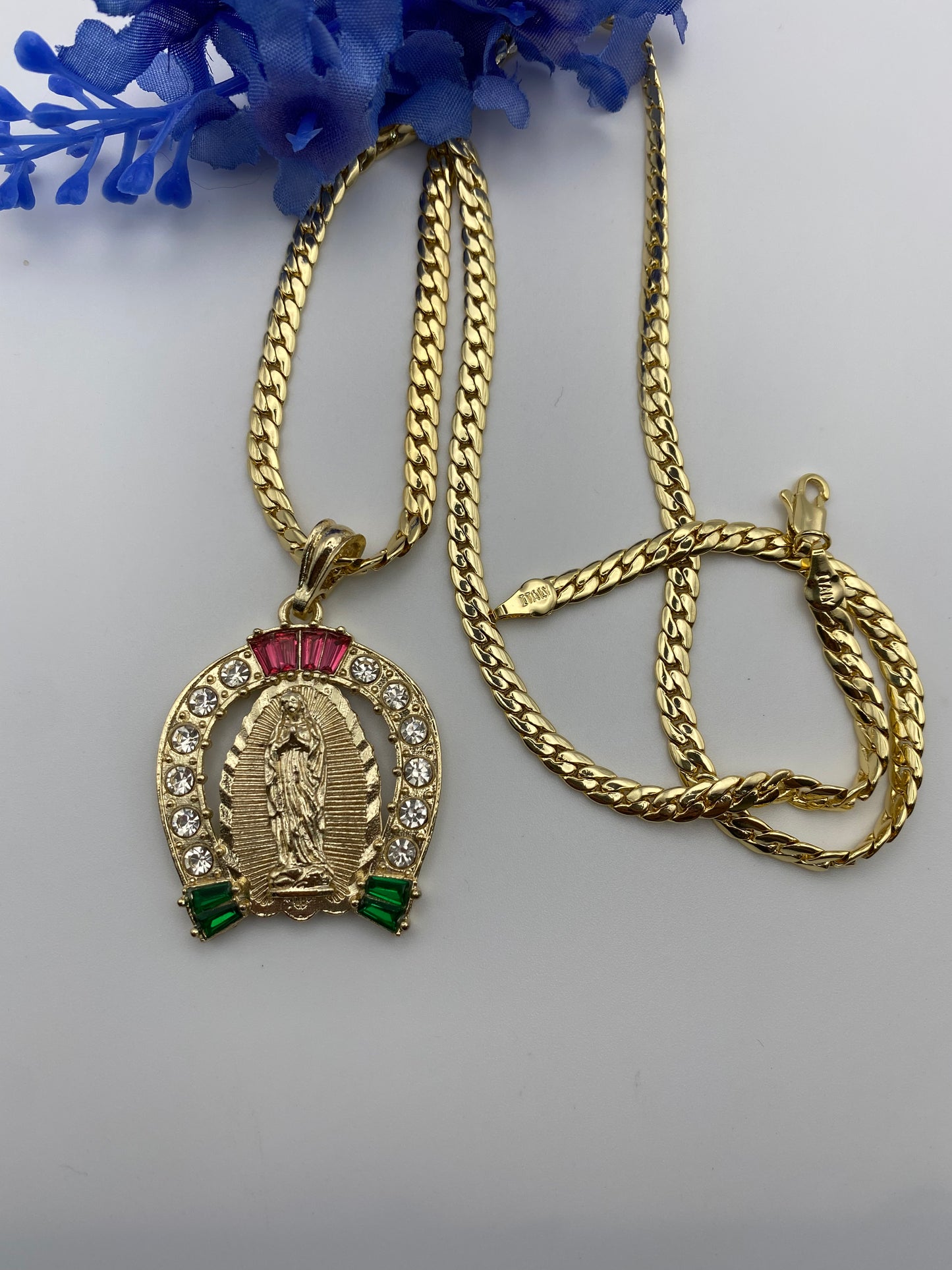 "Stone" Horse Shoe with Virgin Mary 18k Gold Plated