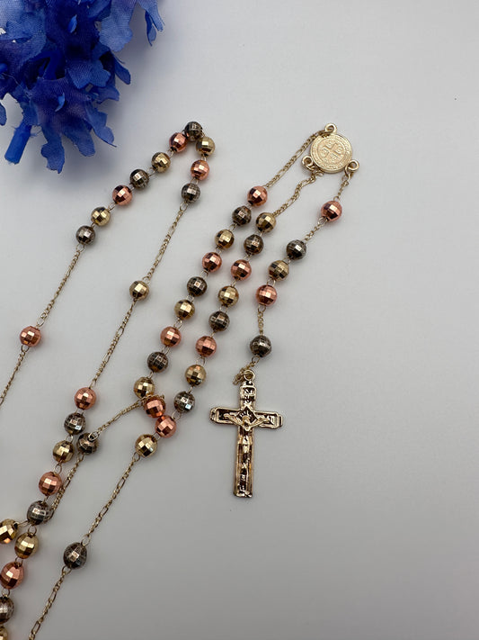 “St Benedict Rosary” Necklace tricolor Gold Plated Rosary