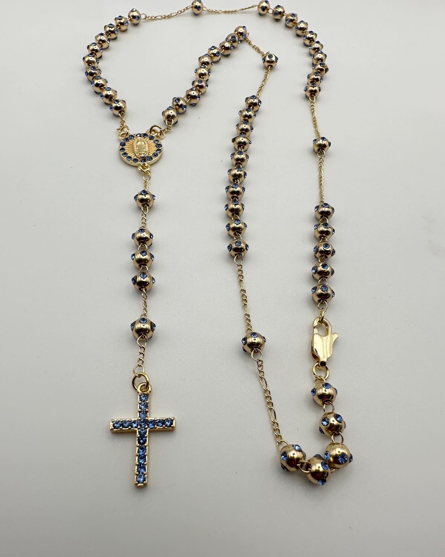 “My Rosary” Necklace with Blue diamonds stones Gold Plated