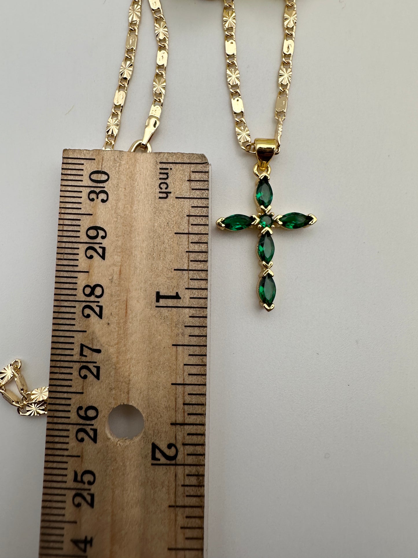 “Diamond Green” Cross Necklace with Stones