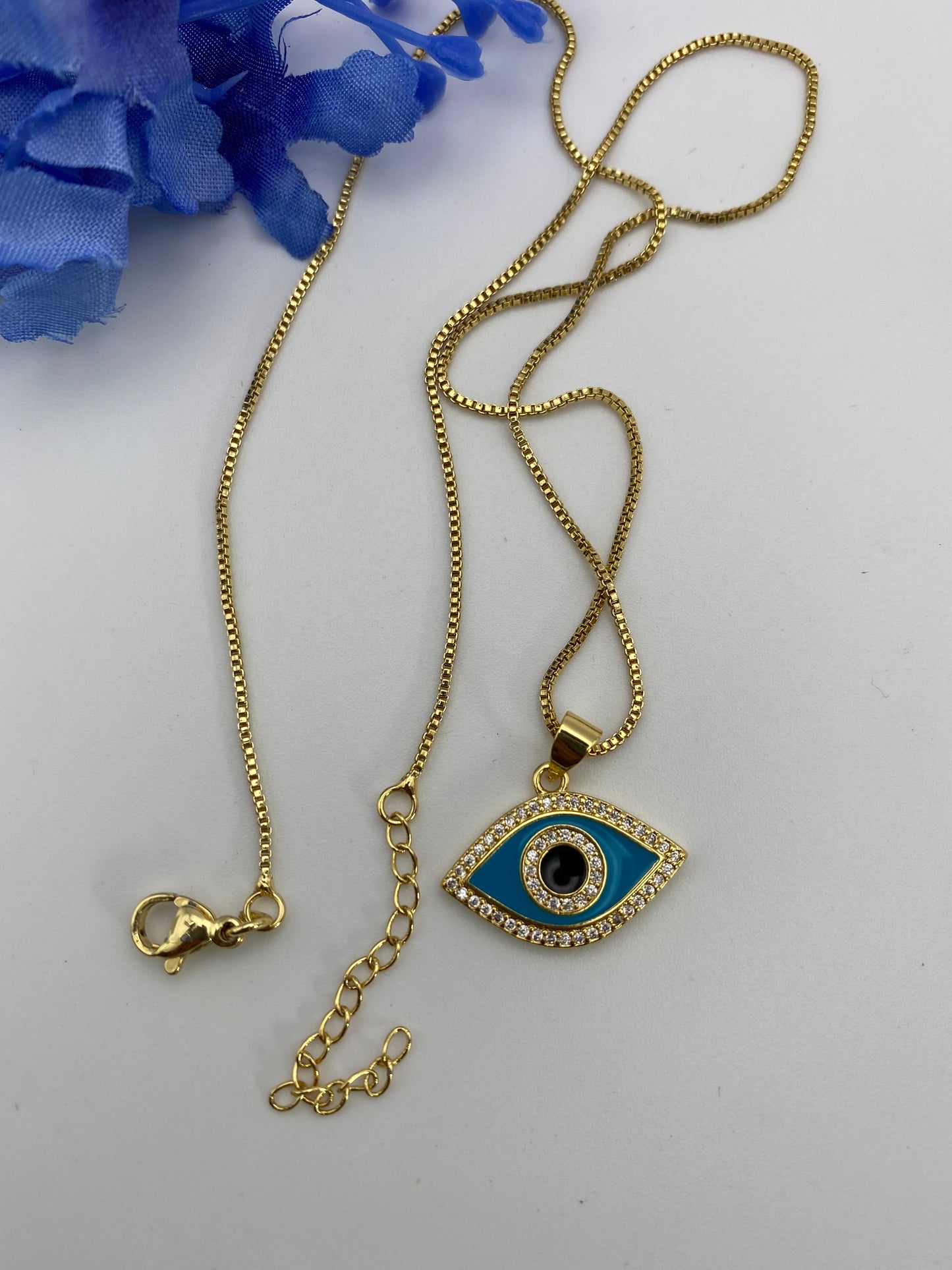 Evil Eye Blue Necklace (small)-Gold plated