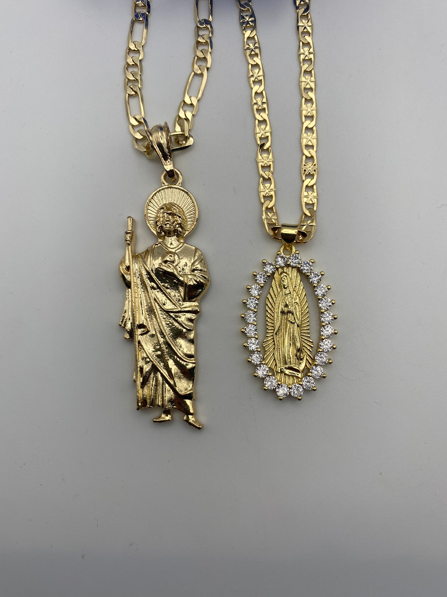 San Judas & Virgen Couple Necklace Set