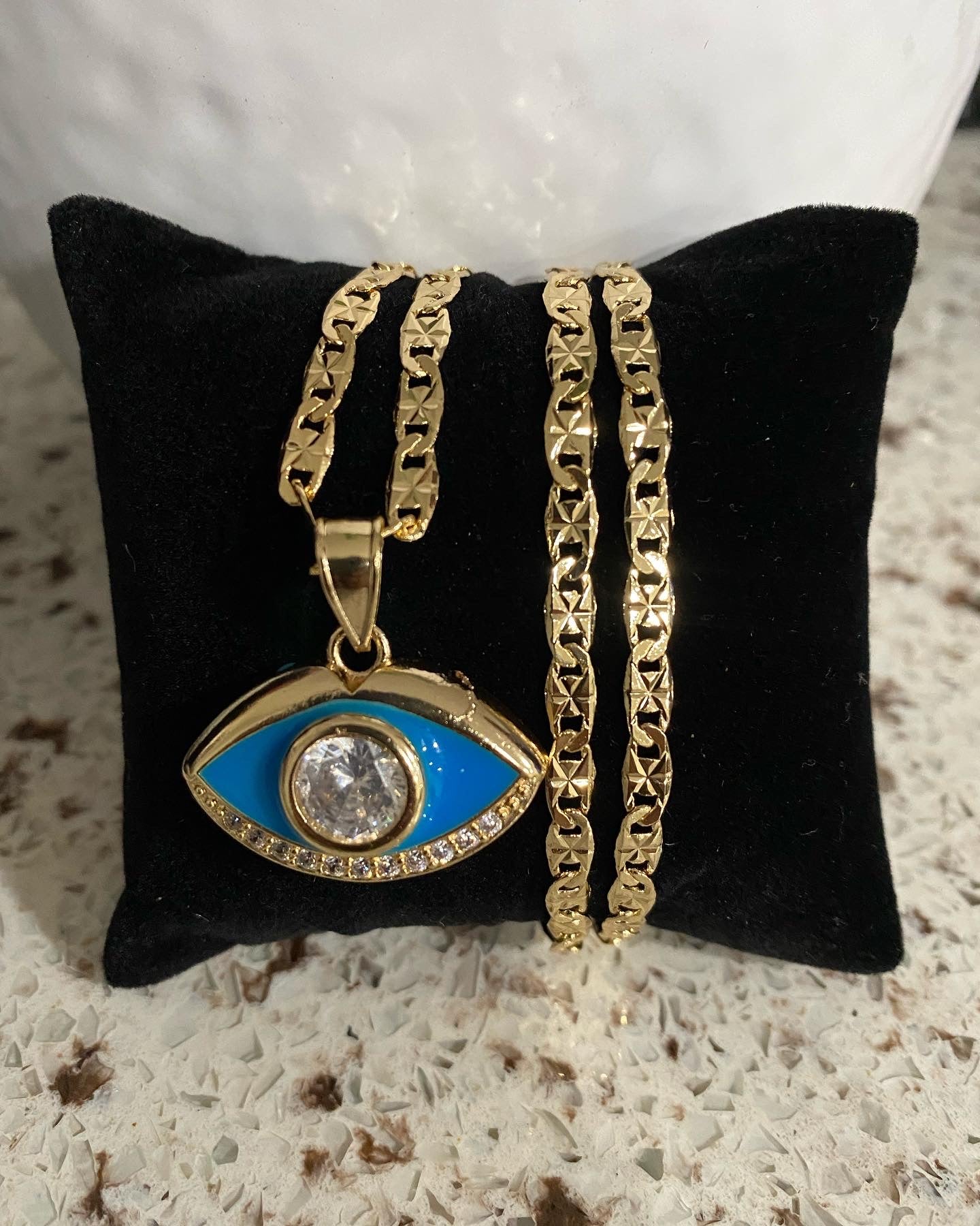 Blue Evil Eye with Clear Stone Necklace