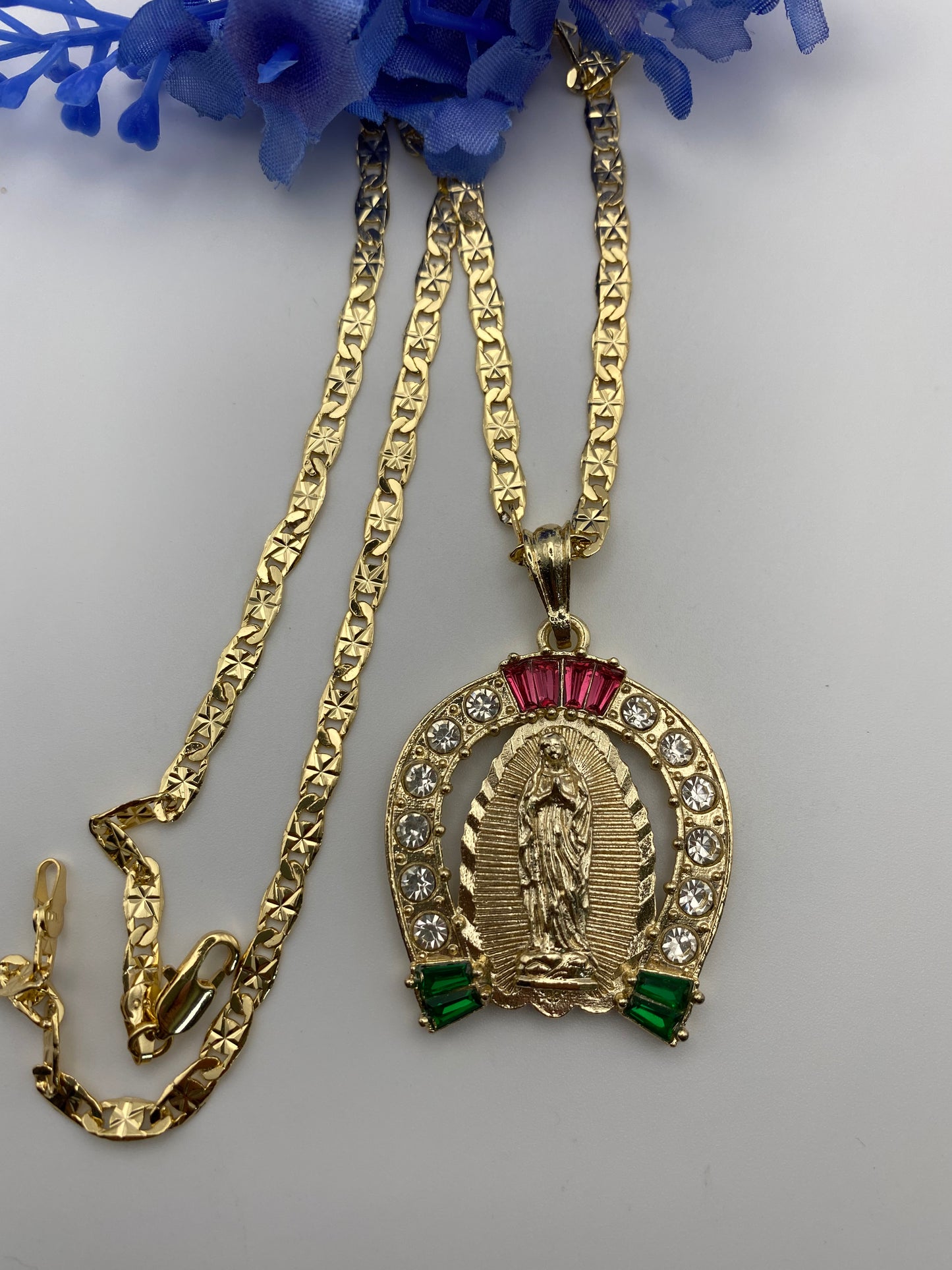 "Stone" Horse Shoe with Virgin Mary 18k Gold Plated