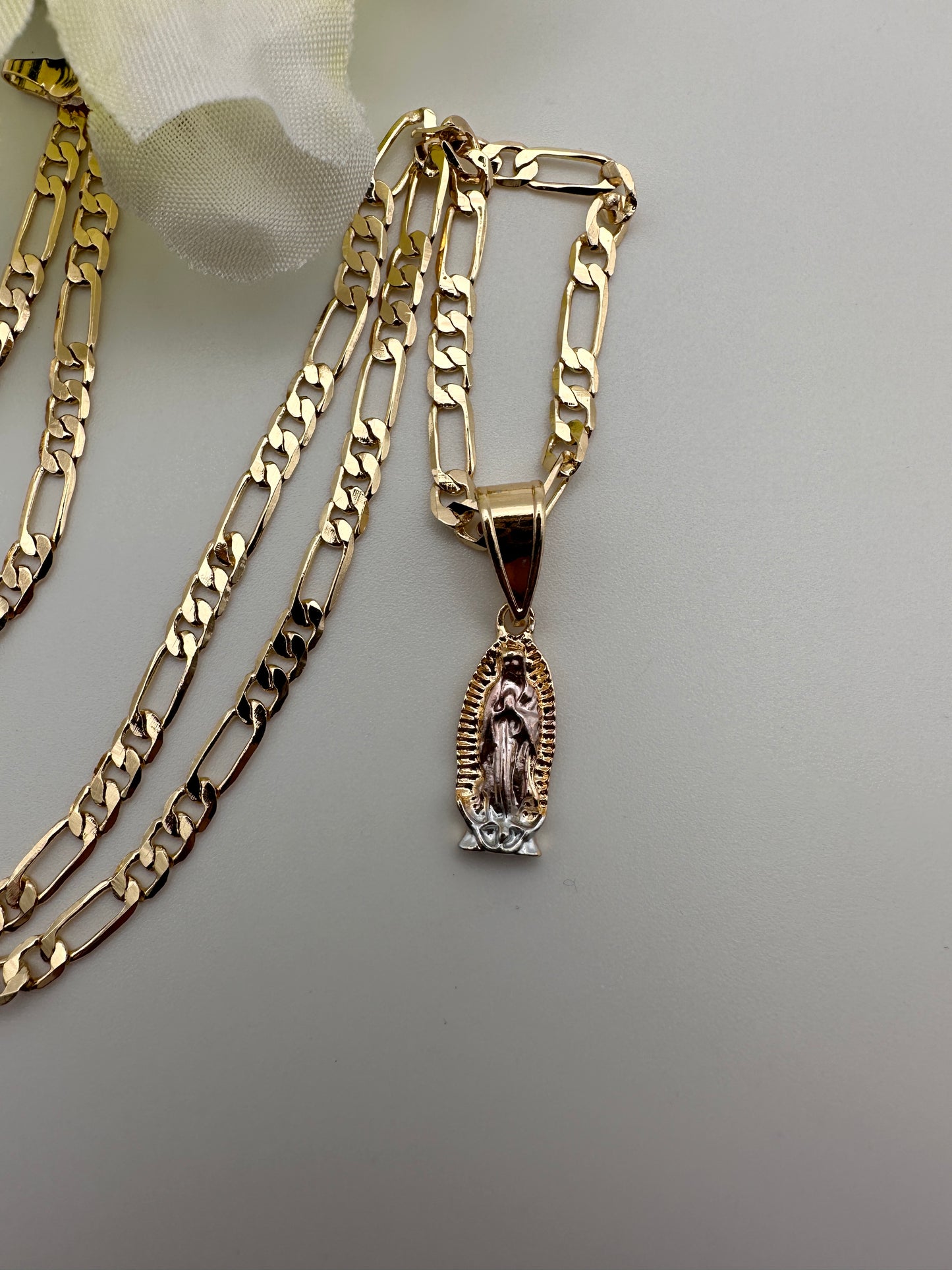 “Blessed” Virgin Necklace (small) Gold Plated Tricolor