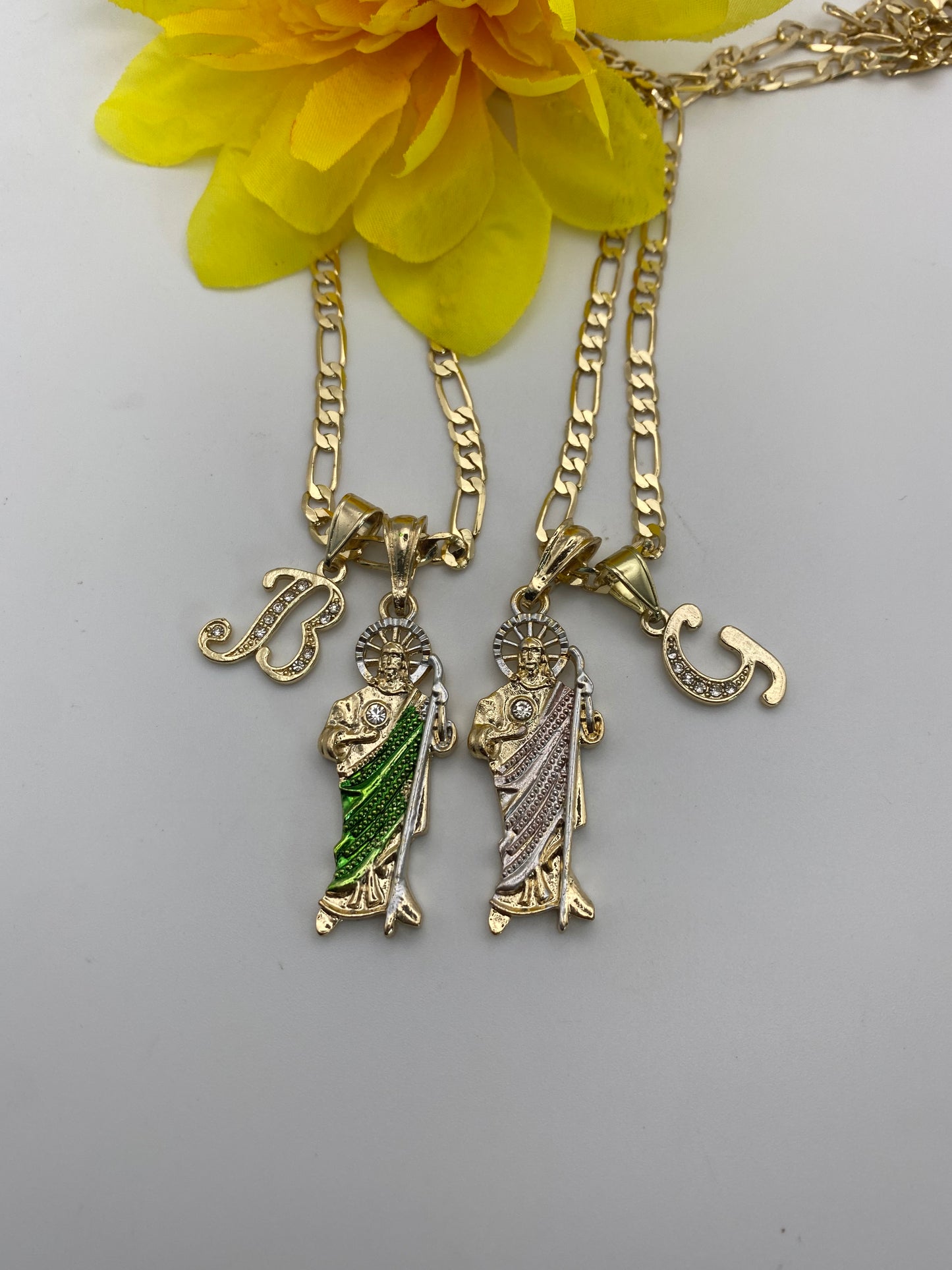 San Judas initial Necklace Set for two