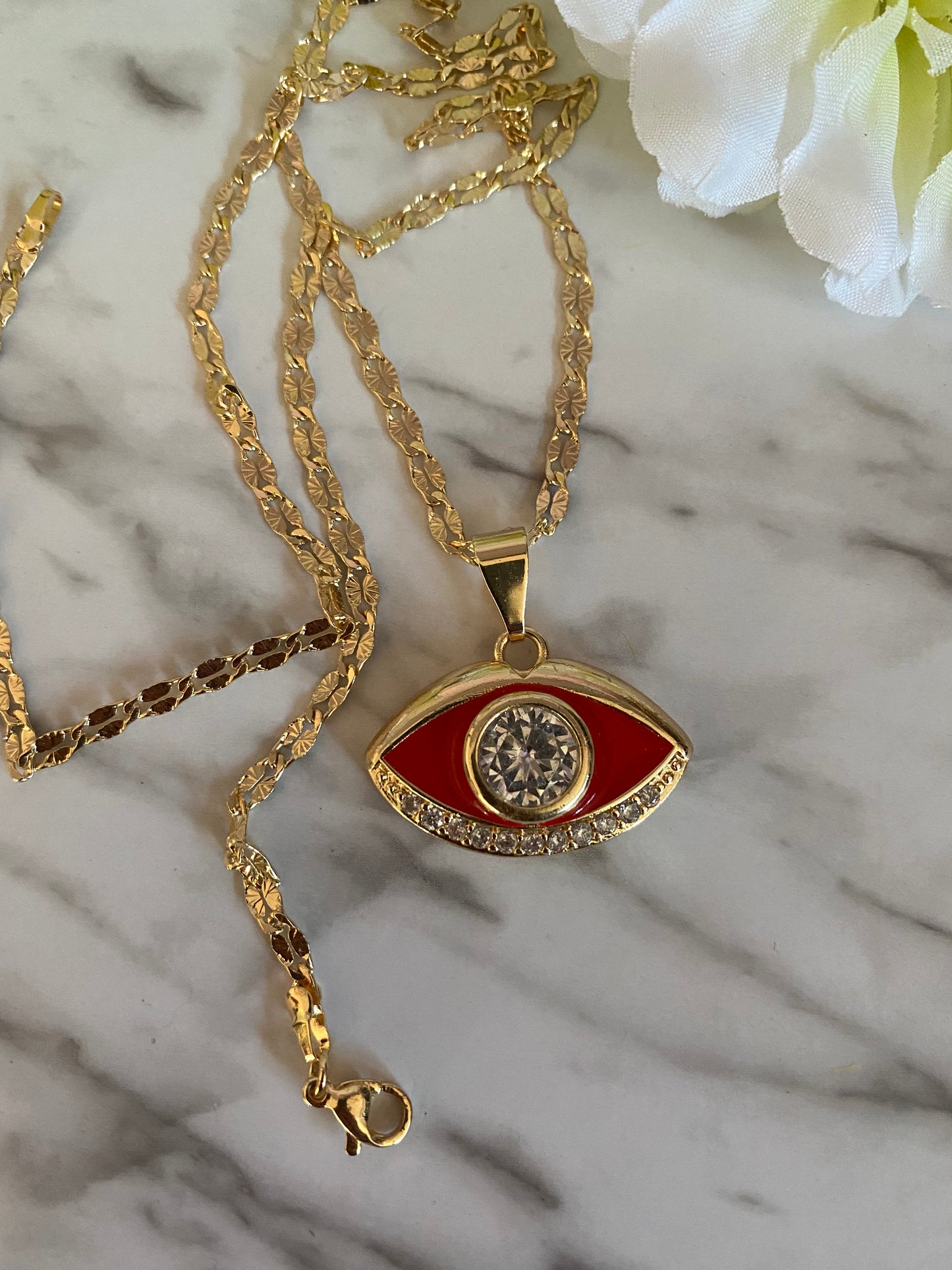 Evil Eye Protection Necklace (Red) Gold Plated