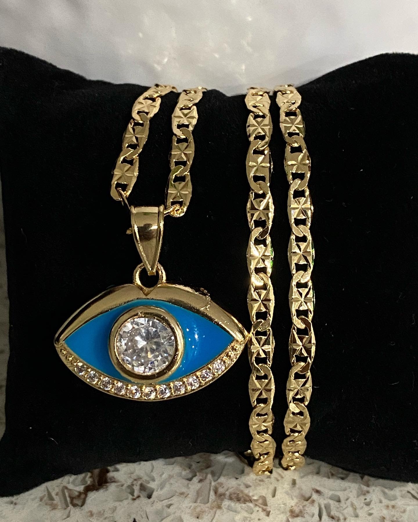 Blue Evil Eye with Clear Stone Necklace