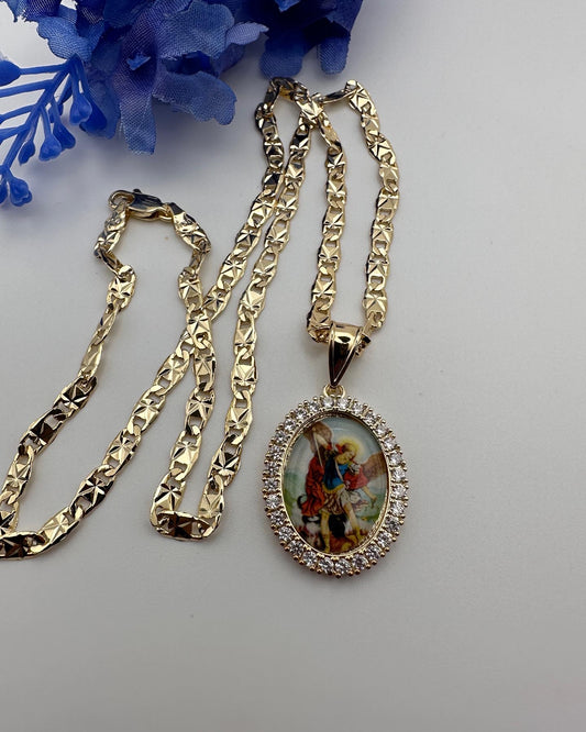 “Archangel” St Michael Archangel Necklace Gold Plated- San Miguel Arcangel. Saint Michael