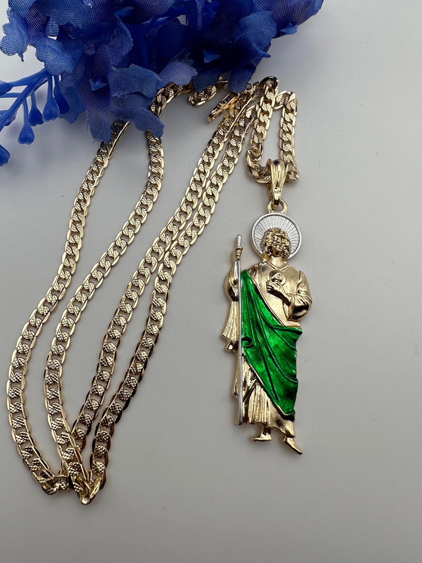 “Hero” St Jude Necklace (Green) Gold Plated - San Judas Tadeo