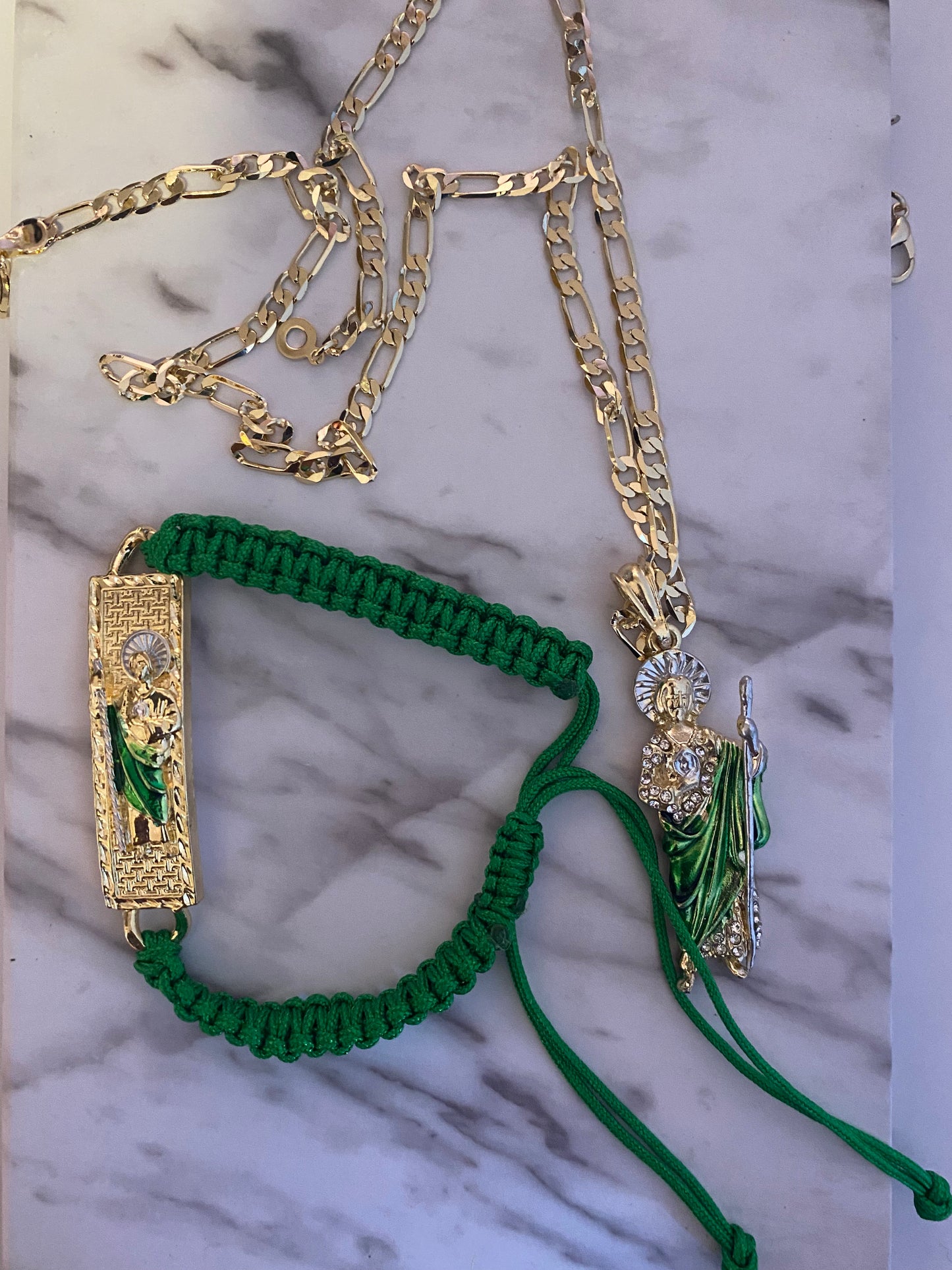 Iced San Judas Necklace & Rope Bracelet Set (St Jude)