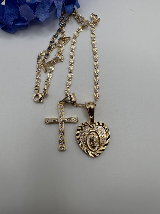 “Sweet” Cross & Virgin Necklace Set - Gold Plated